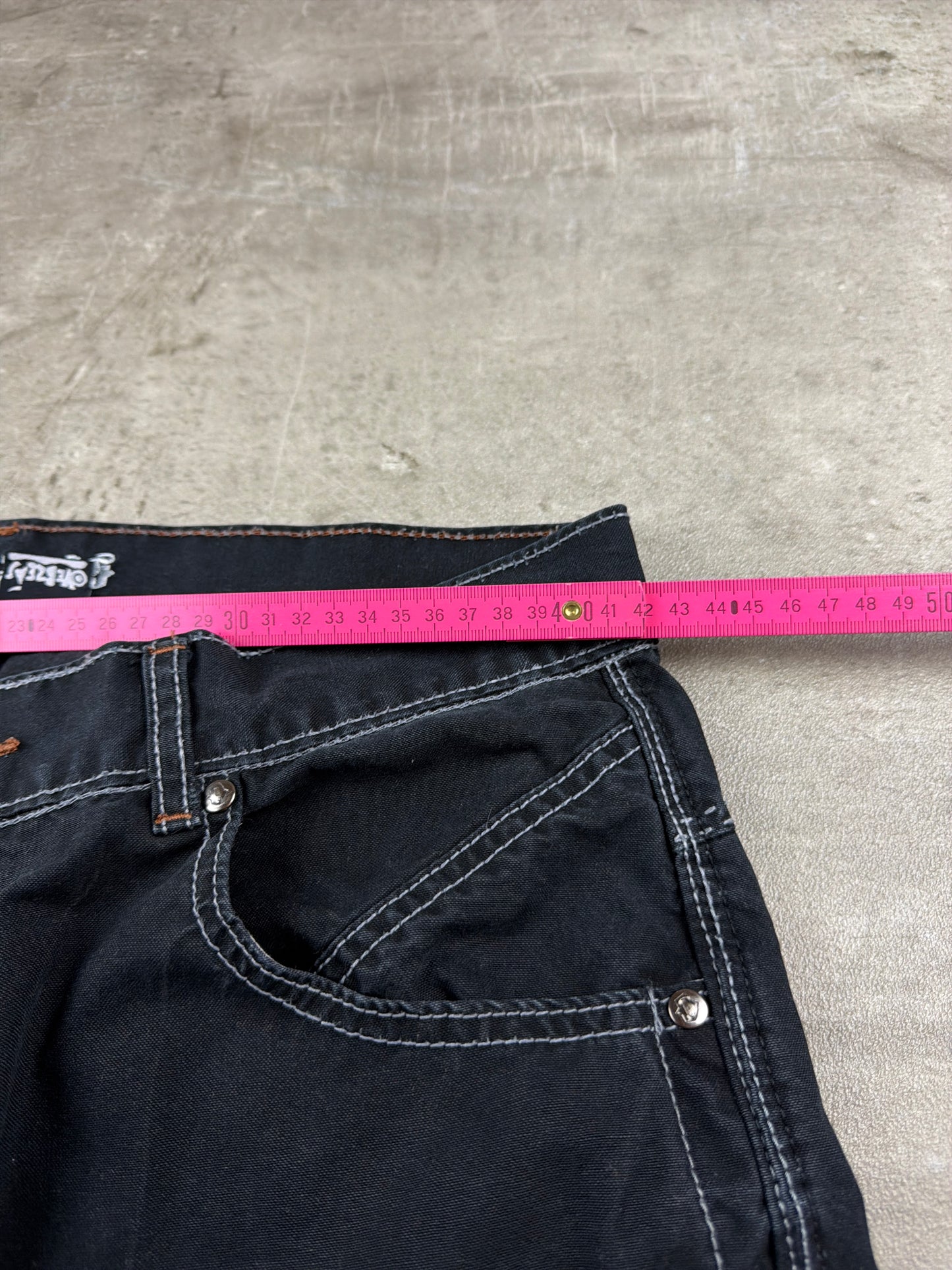 Overzeas Skateboards Cyber Baggy Carpenter Denim Pants – Faded Black / Contrast Stitching