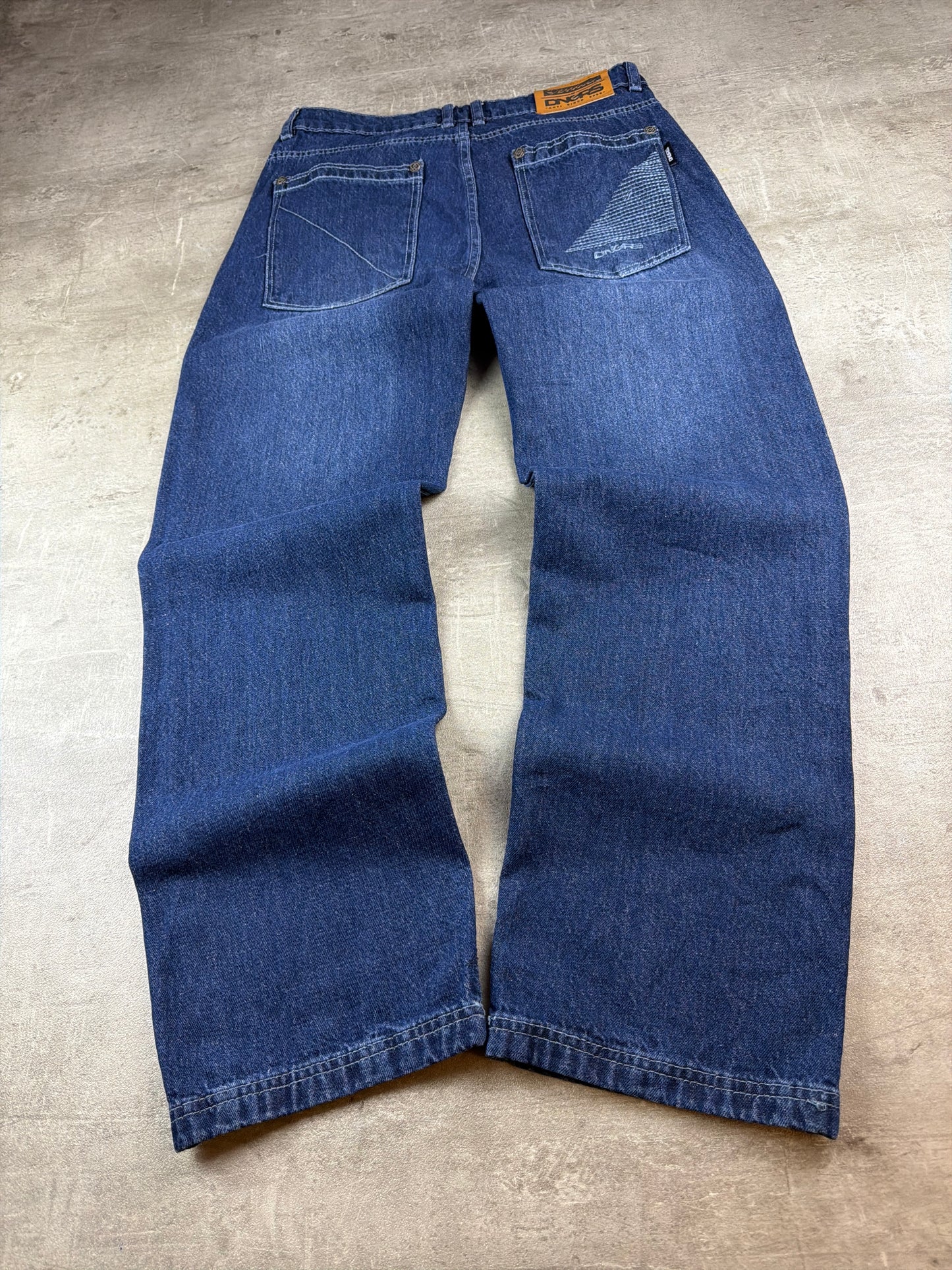 Dangerous DNGRS "Loose Fit" Embroidered Skater Jeans - Deep Blue Wash Y2K