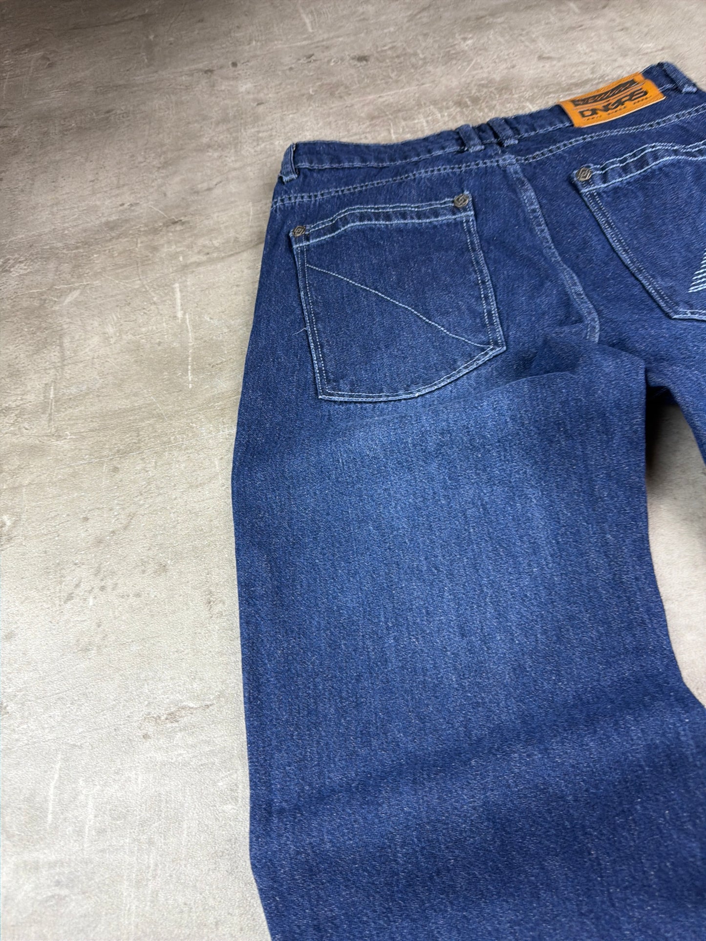 Dangerous DNGRS "Loose Fit" Embroidered Skater Jeans - Deep Blue Wash Y2K