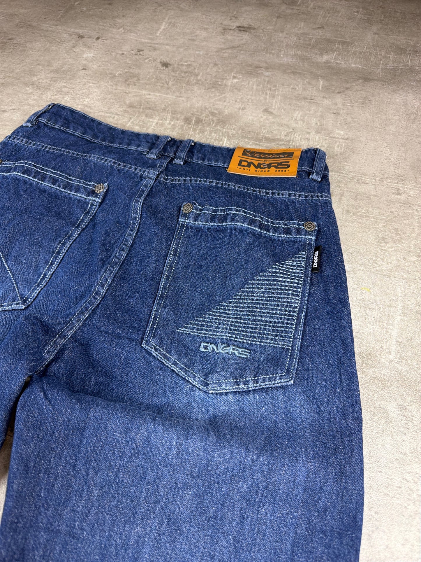 Dangerous DNGRS "Loose Fit" Embroidered Skater Jeans - Deep Blue Wash Y2K