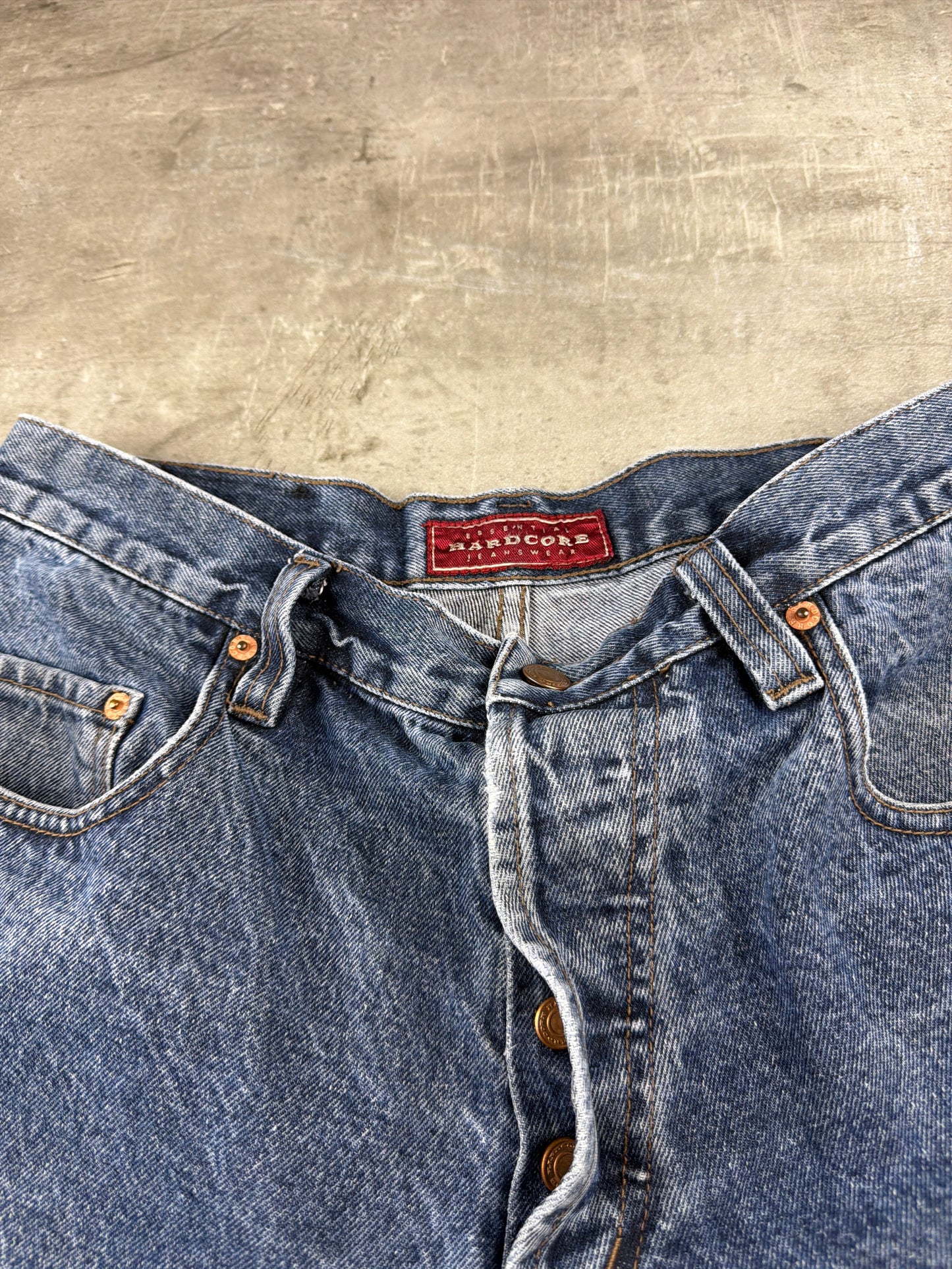 Hardcore Jeanswear Acid Wash Baggy Denim Jeans – Stonewashed Blue Y2K Skater Aesthetic