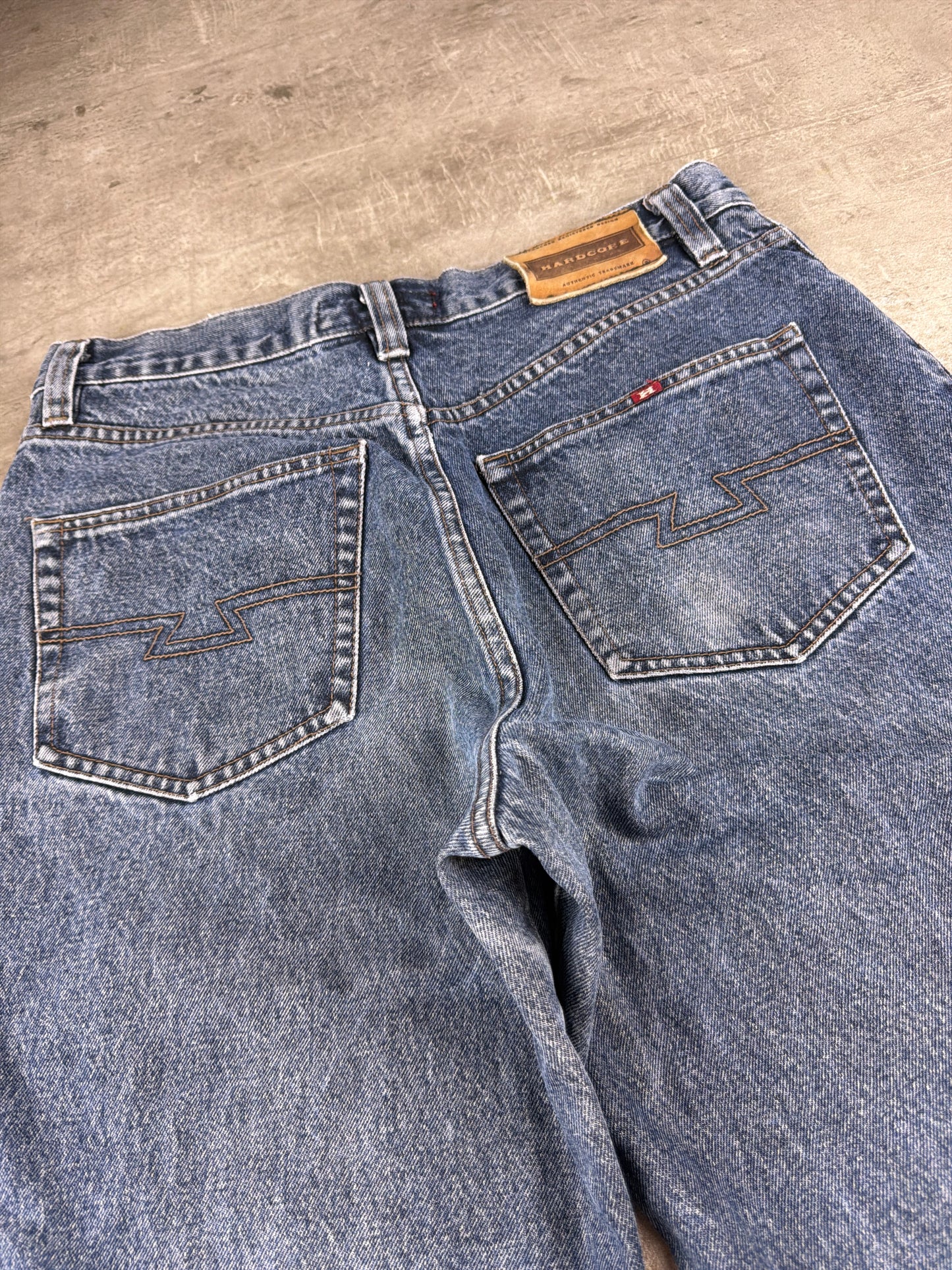 Hardcore Jeanswear Acid Wash Baggy Denim Jeans – Stonewashed Blue Y2K Skater Aesthetic