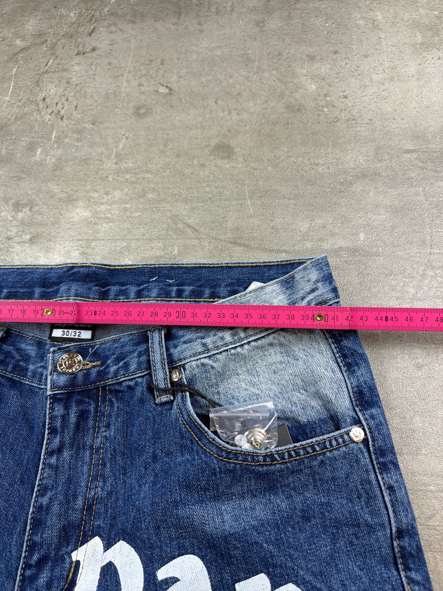 Dada Supreme Hip Hop Baggy Denim Jorts – Acid Washed / Printed Blue