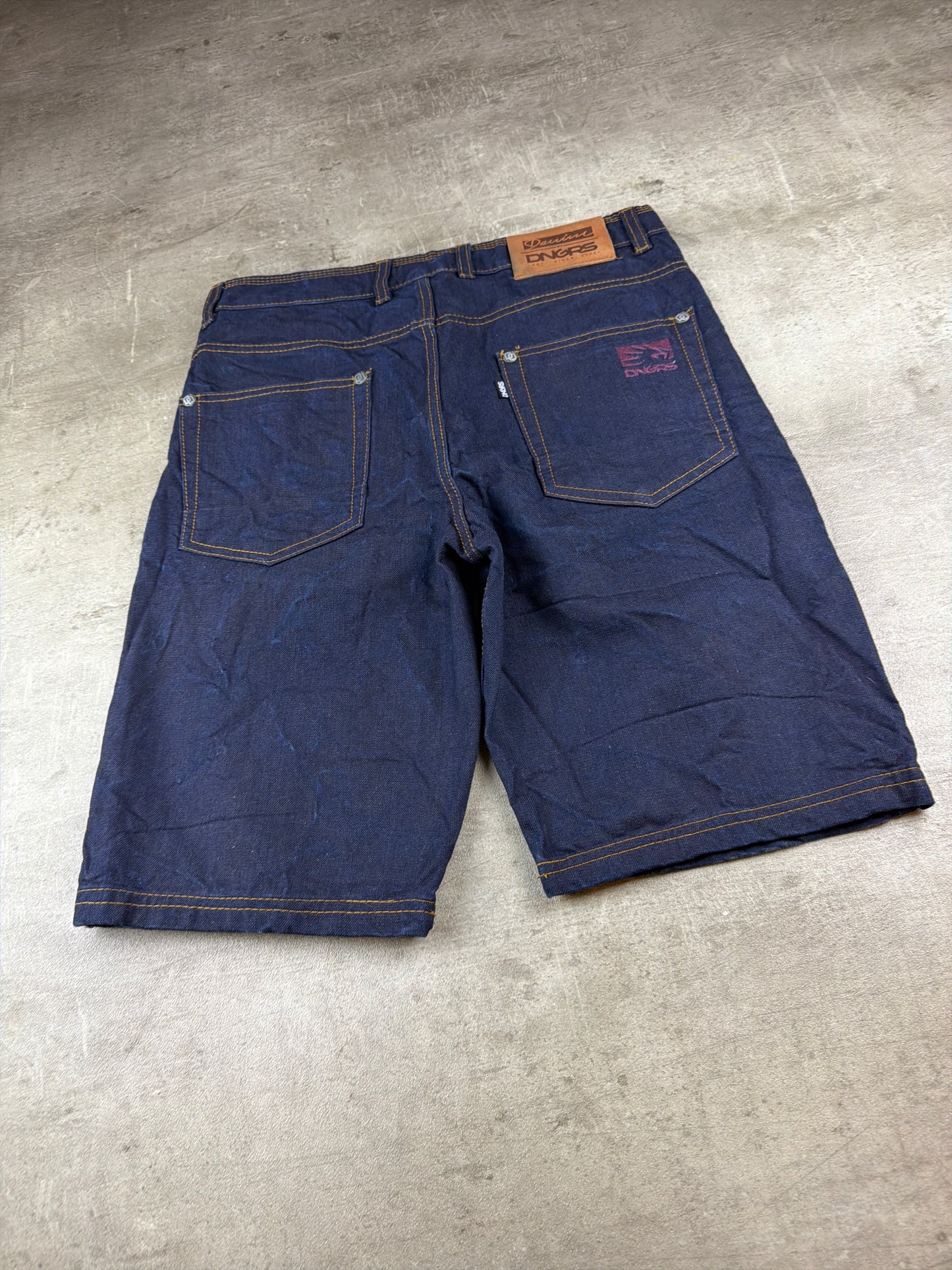 Dangerous DNGRS "Straight Fit" Raw Denim Y2K Baggy Jorts - Dark Indigo Blue