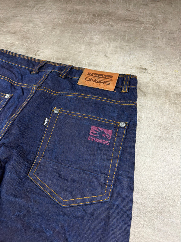 Dangerous DNGRS "Straight Fit" Raw Denim Y2K Baggy Jorts - Dark Indigo Blue