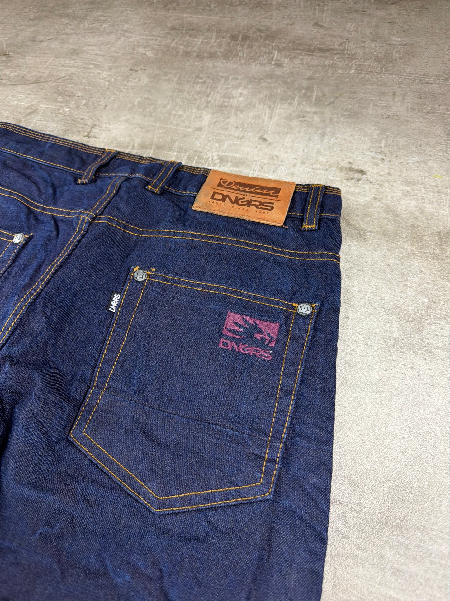 Dangerous DNGRS "Straight Fit" Raw Denim Y2K Baggy Jorts - Dark Indigo Blue