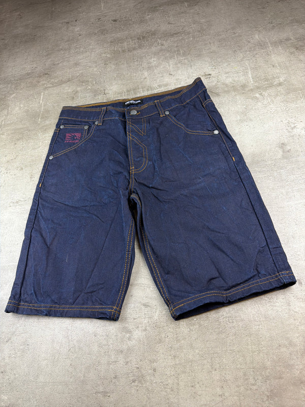 Dangerous DNGRS "Straight Fit" Raw Denim Y2K Baggy Jorts - Dark Indigo Blue