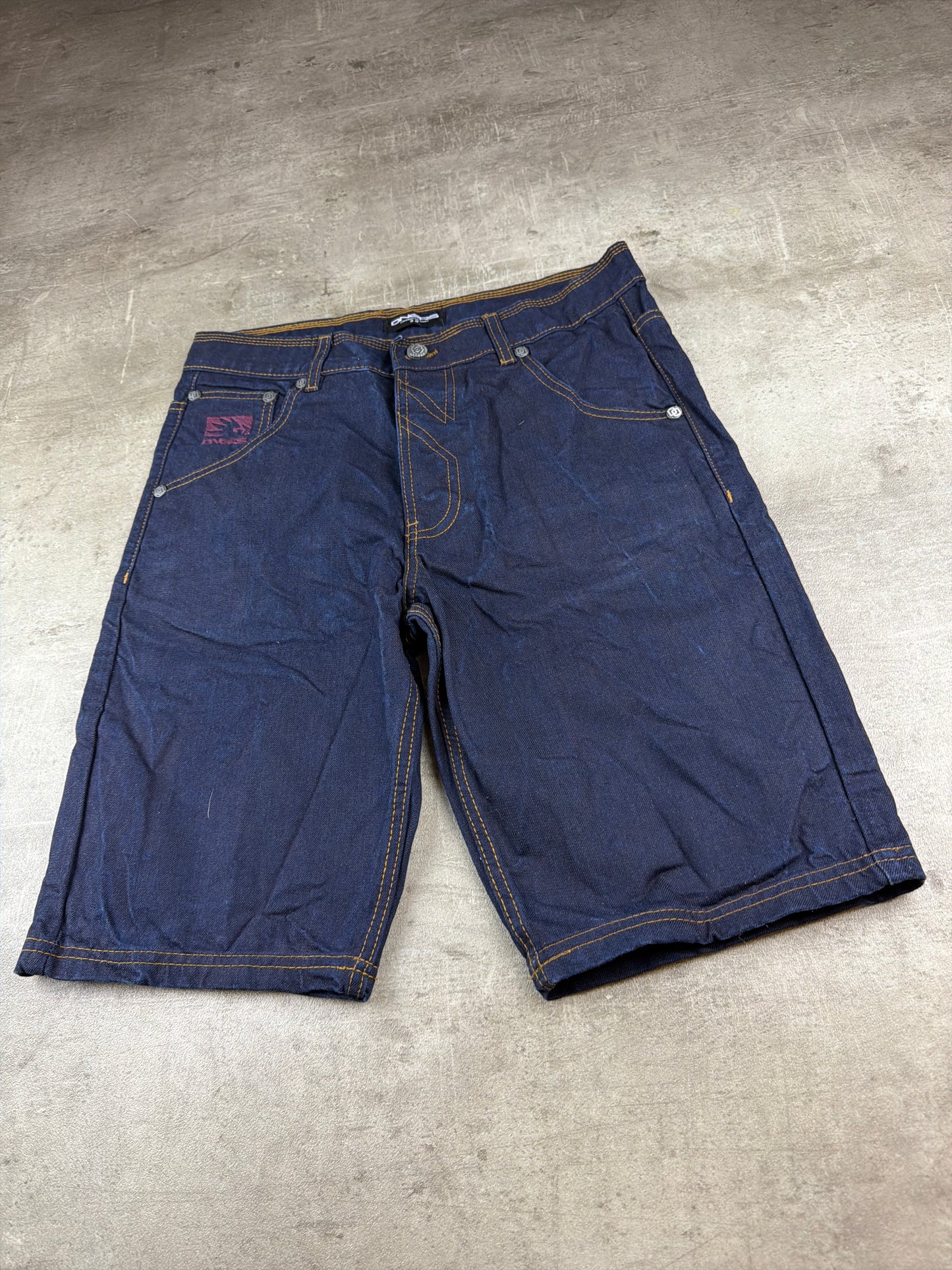 Dangerous DNGRS "Straight Fit" Raw Denim Y2K Baggy Jorts - Dark Indigo Blue