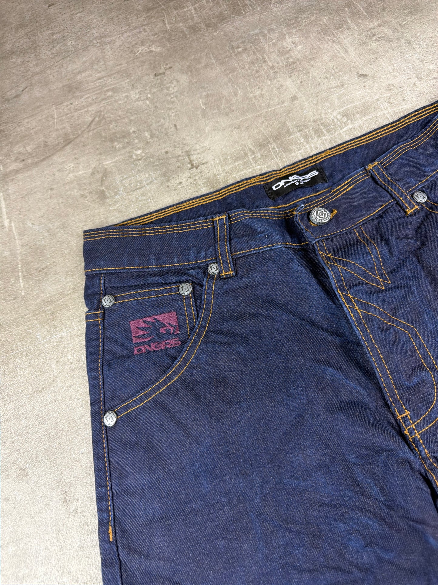 Dangerous DNGRS "Straight Fit" Raw Denim Y2K Baggy Jorts - Dark Indigo Blue