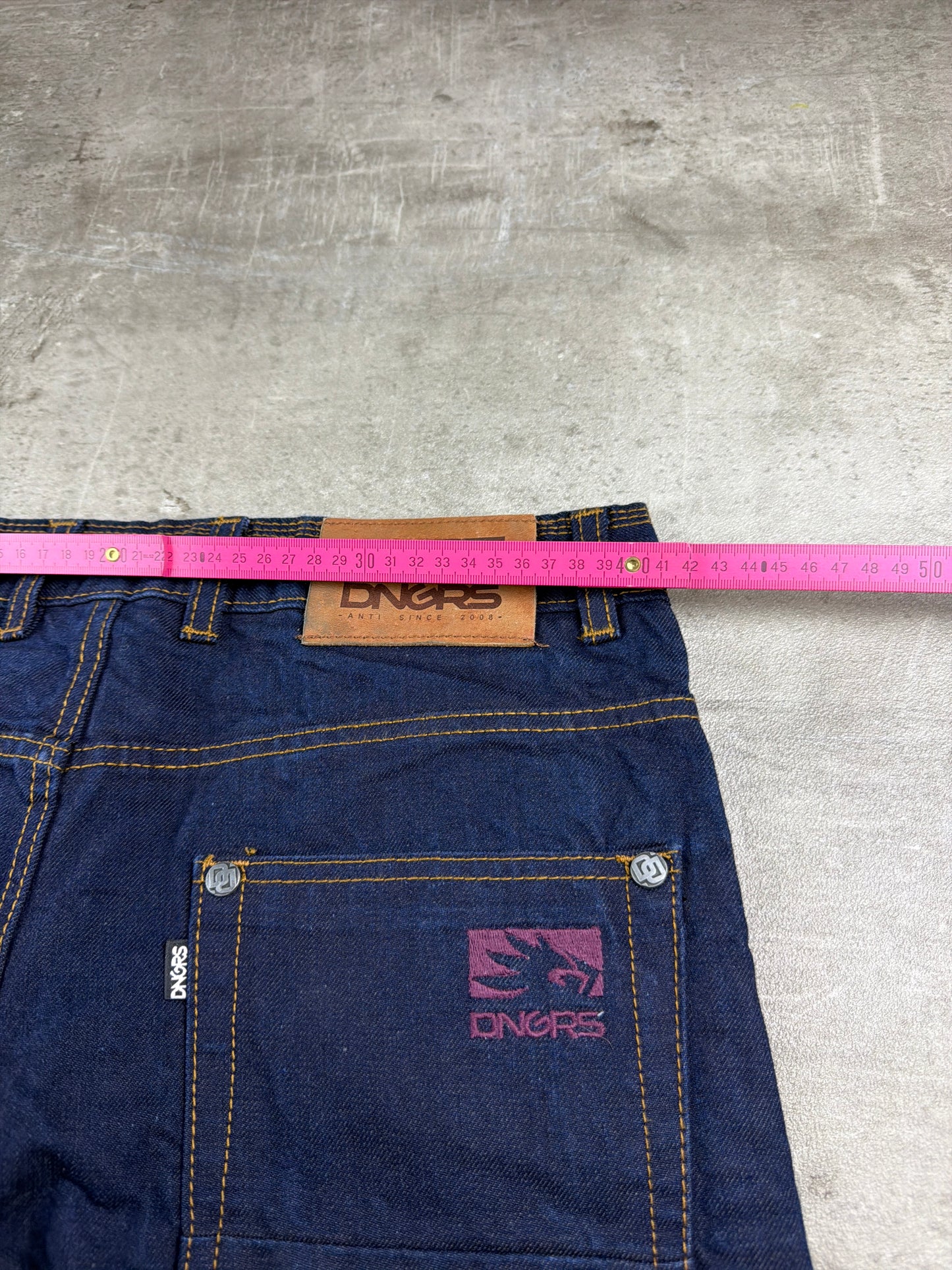 Dangerous DNGRS "Straight Fit" Raw Denim Y2K Baggy Jorts - Dark Indigo Blue
