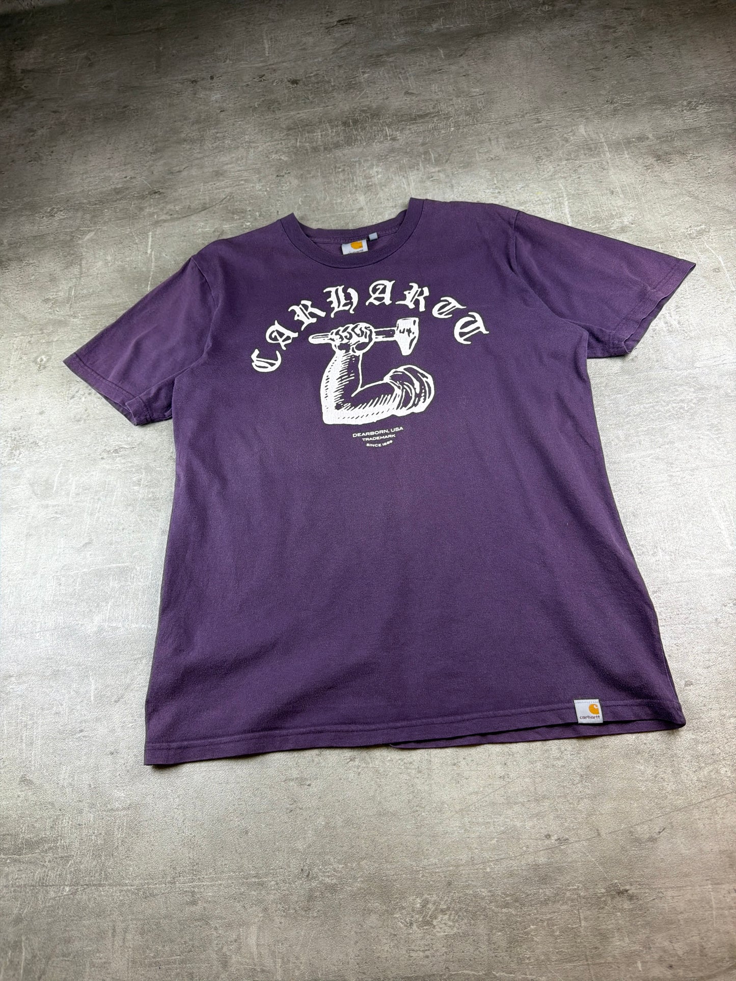 Carhartt WIP "Dearborn Arm & Hammer" Graphic Tee – Faded Purple / Gothic Font Y2K Streetwear