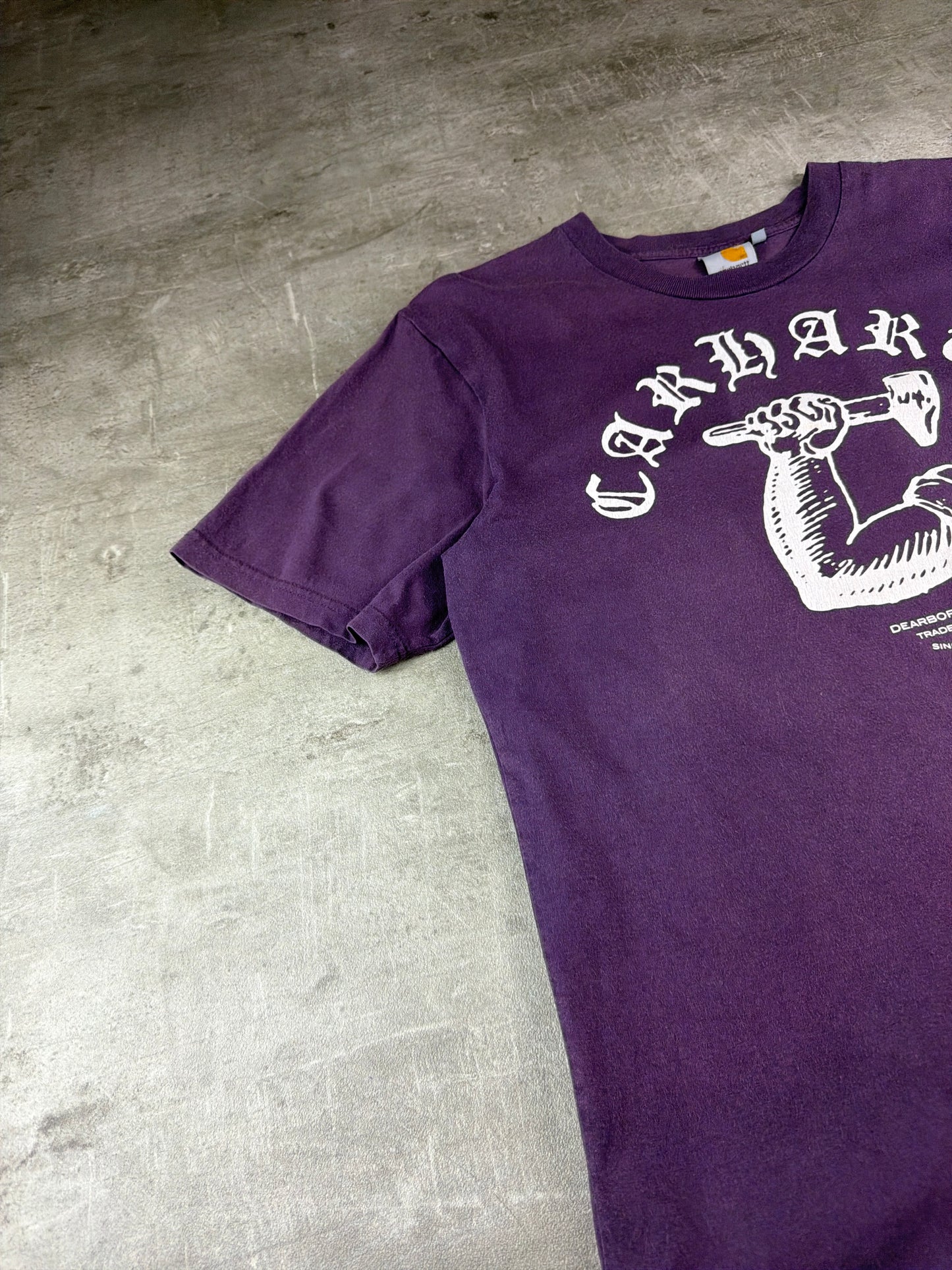 Carhartt WIP "Dearborn Arm & Hammer" Graphic Tee – Faded Purple / Gothic Font Y2K Streetwear