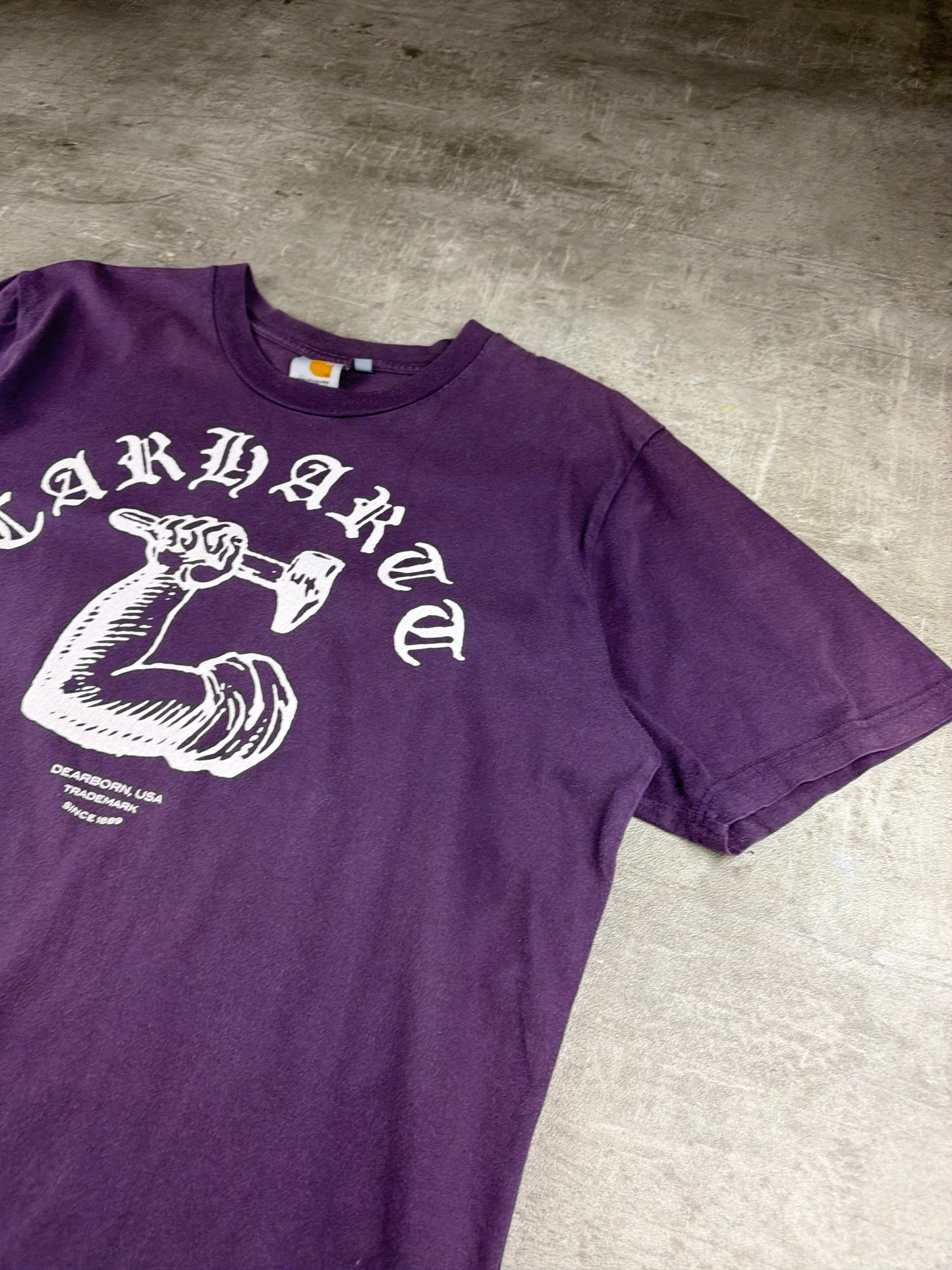Carhartt WIP "Dearborn Arm & Hammer" Graphic Tee – Faded Purple / Gothic Font Y2K Streetwear