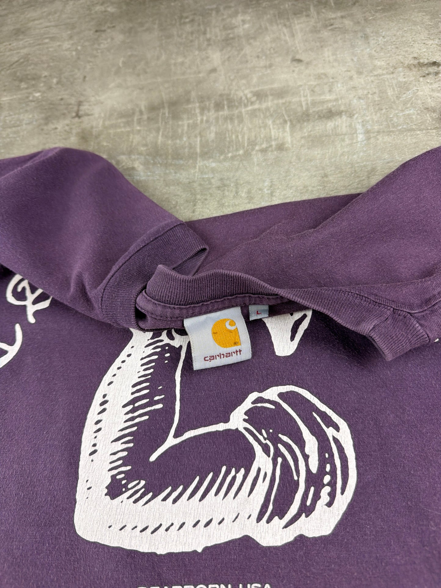 Carhartt WIP "Dearborn Arm & Hammer" Graphic Tee – Faded Purple / Gothic Font Y2K Streetwear