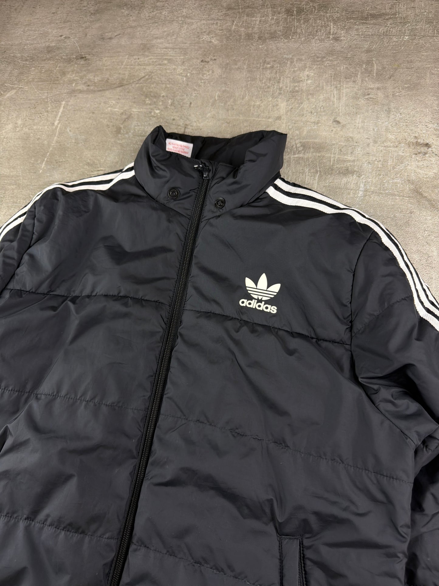 Adidas Originals Puffer Jacket - Black / White Stripes Y2K Streetwear