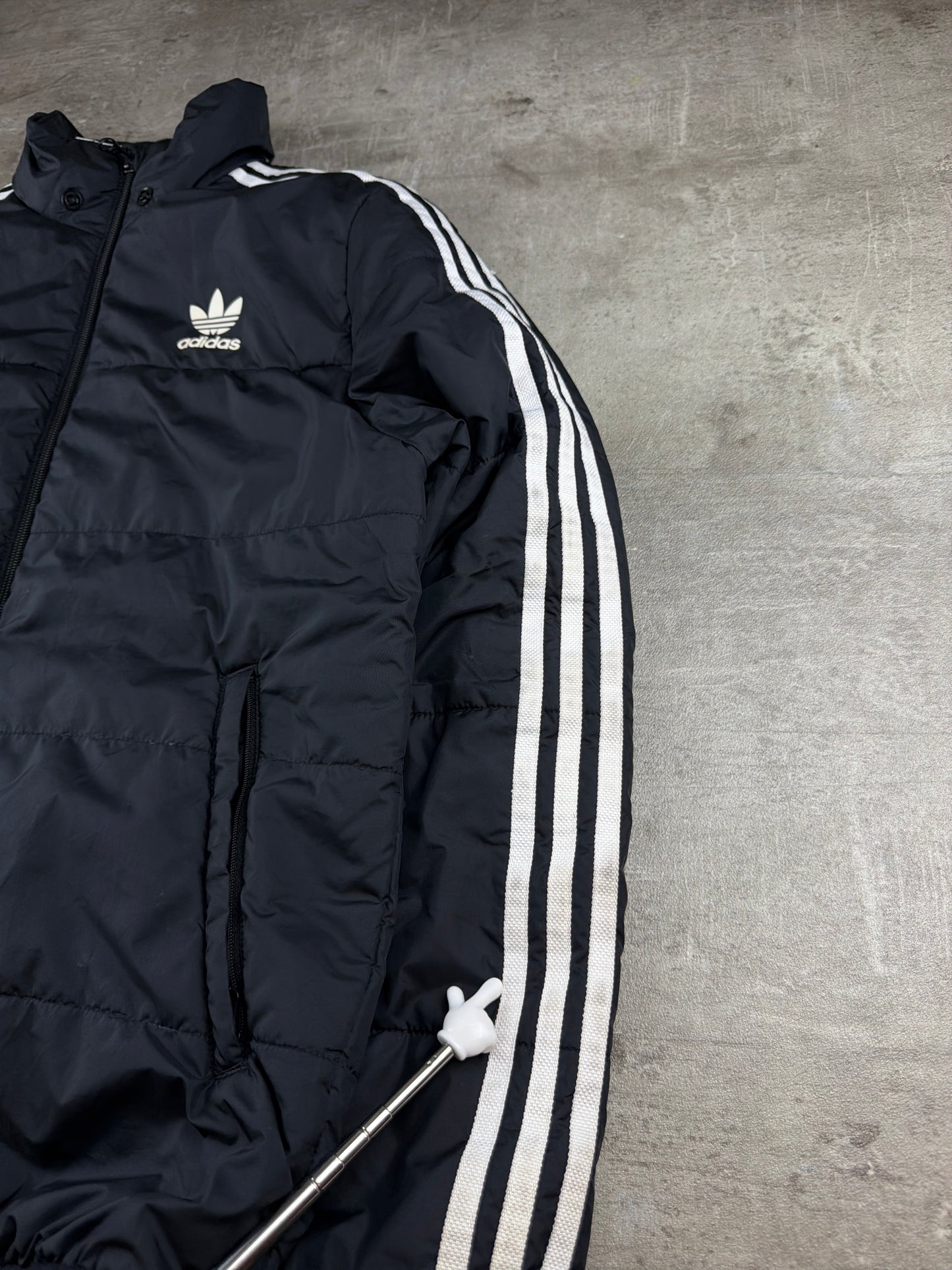 Adidas Originals Puffer Jacket - Black / White Stripes Y2K Streetwear