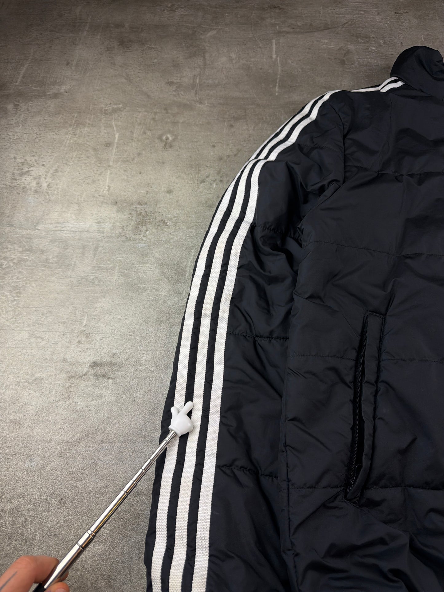 Adidas Originals Puffer Jacket - Black / White Stripes Y2K Streetwear