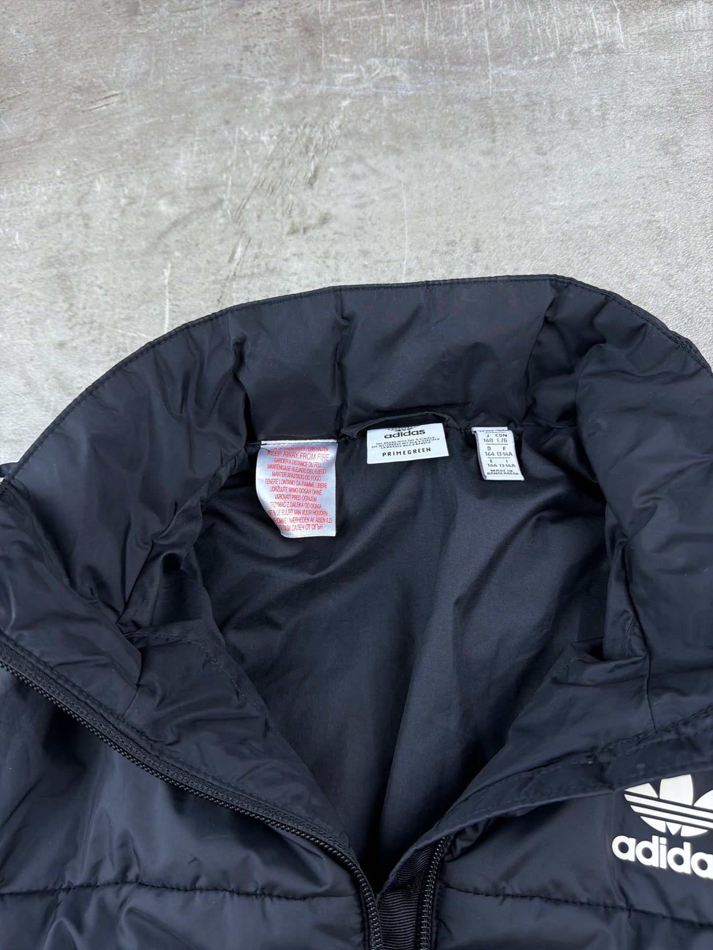 Adidas Originals Puffer Jacket - Black / White Stripes Y2K Streetwear