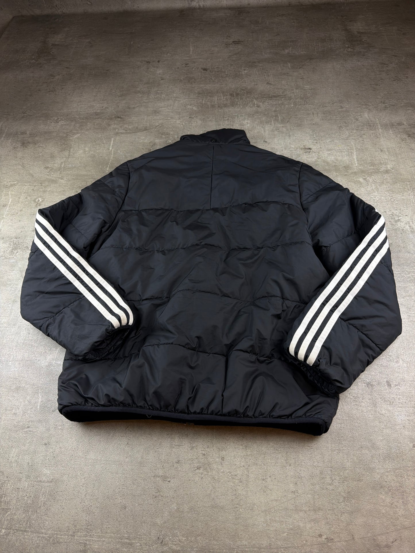 Adidas Originals Puffer Jacket - Black / White Stripes Y2K Streetwear