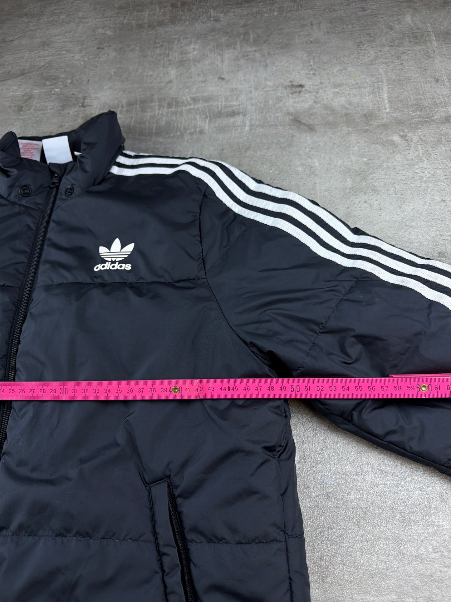 Adidas Originals Puffer Jacket - Black / White Stripes Y2K Streetwear