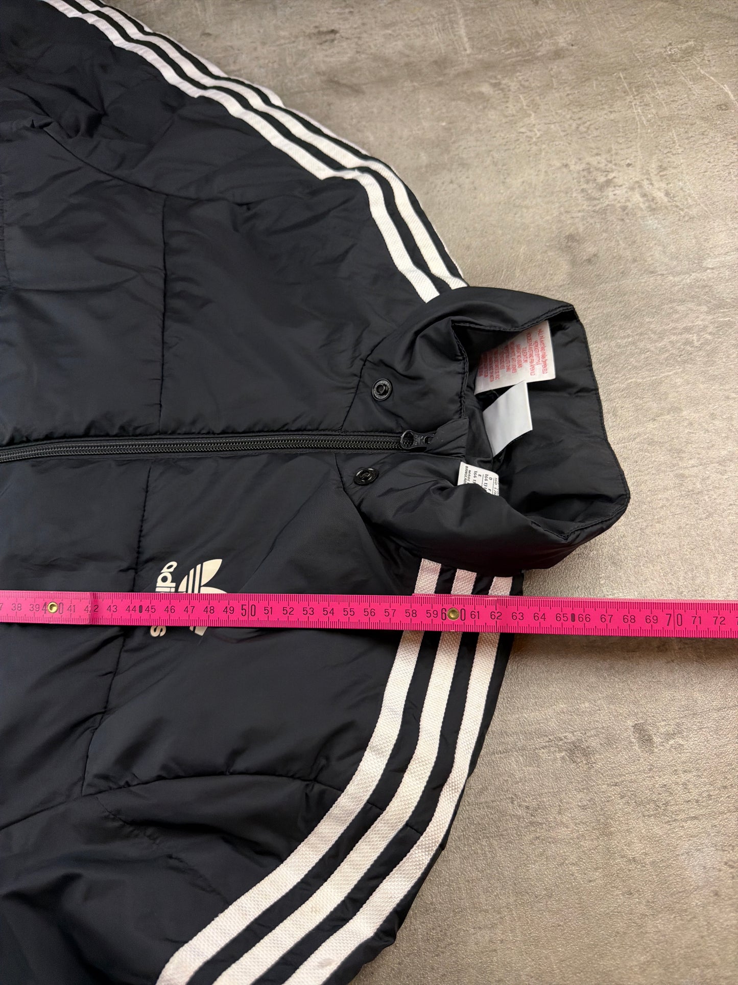 Adidas Originals Puffer Jacket - Black / White Stripes Y2K Streetwear