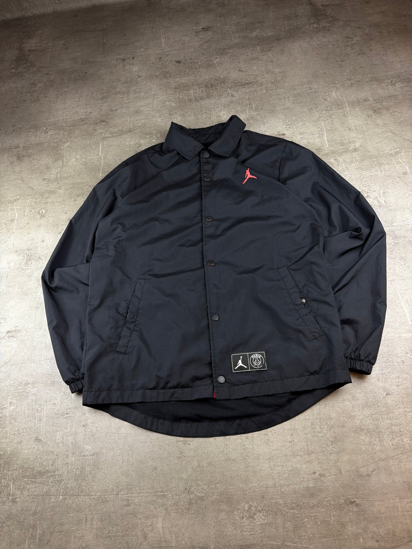Nike Jordan x PSG "Infrared" Big Logo Coach Jacket - Black Red Streetwear