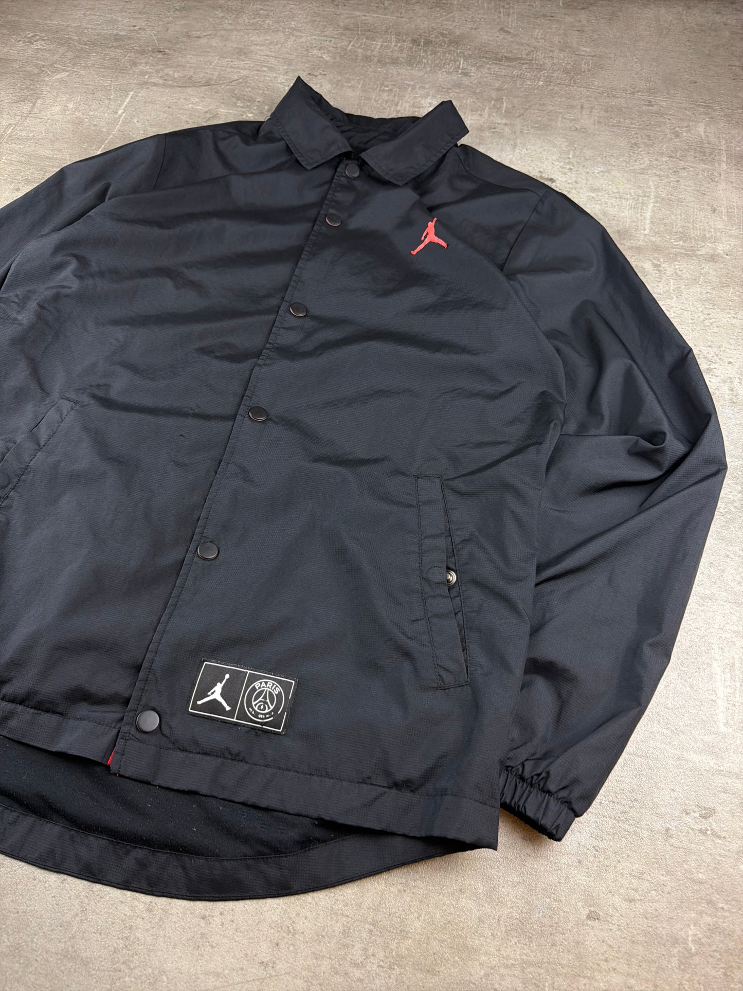 Nike Jordan x PSG "Infrared" Big Logo Coach Jacket - Black Red Streetwear
