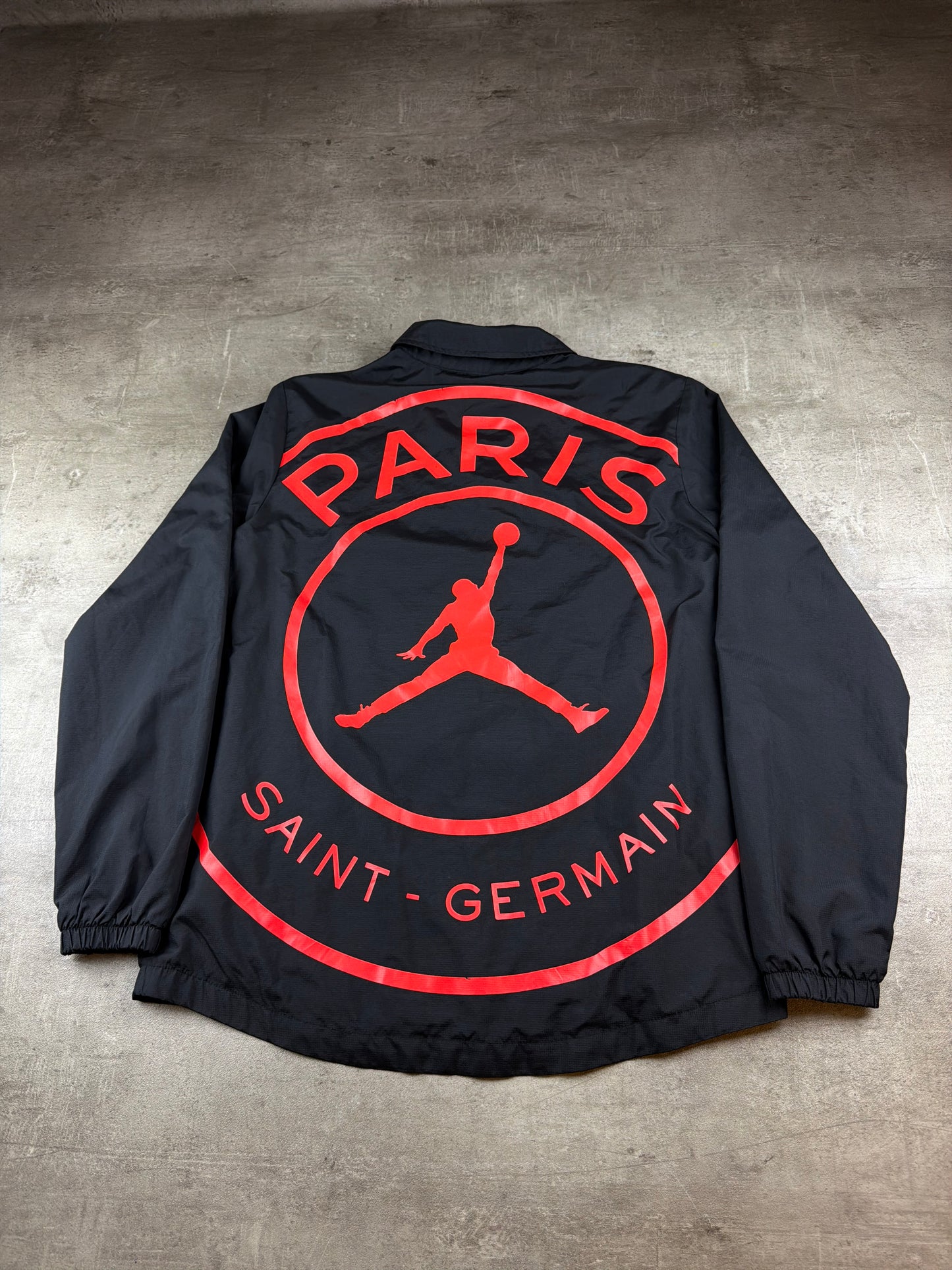 Nike Jordan x PSG "Infrared" Big Logo Coach Jacket - Black Red Streetwear