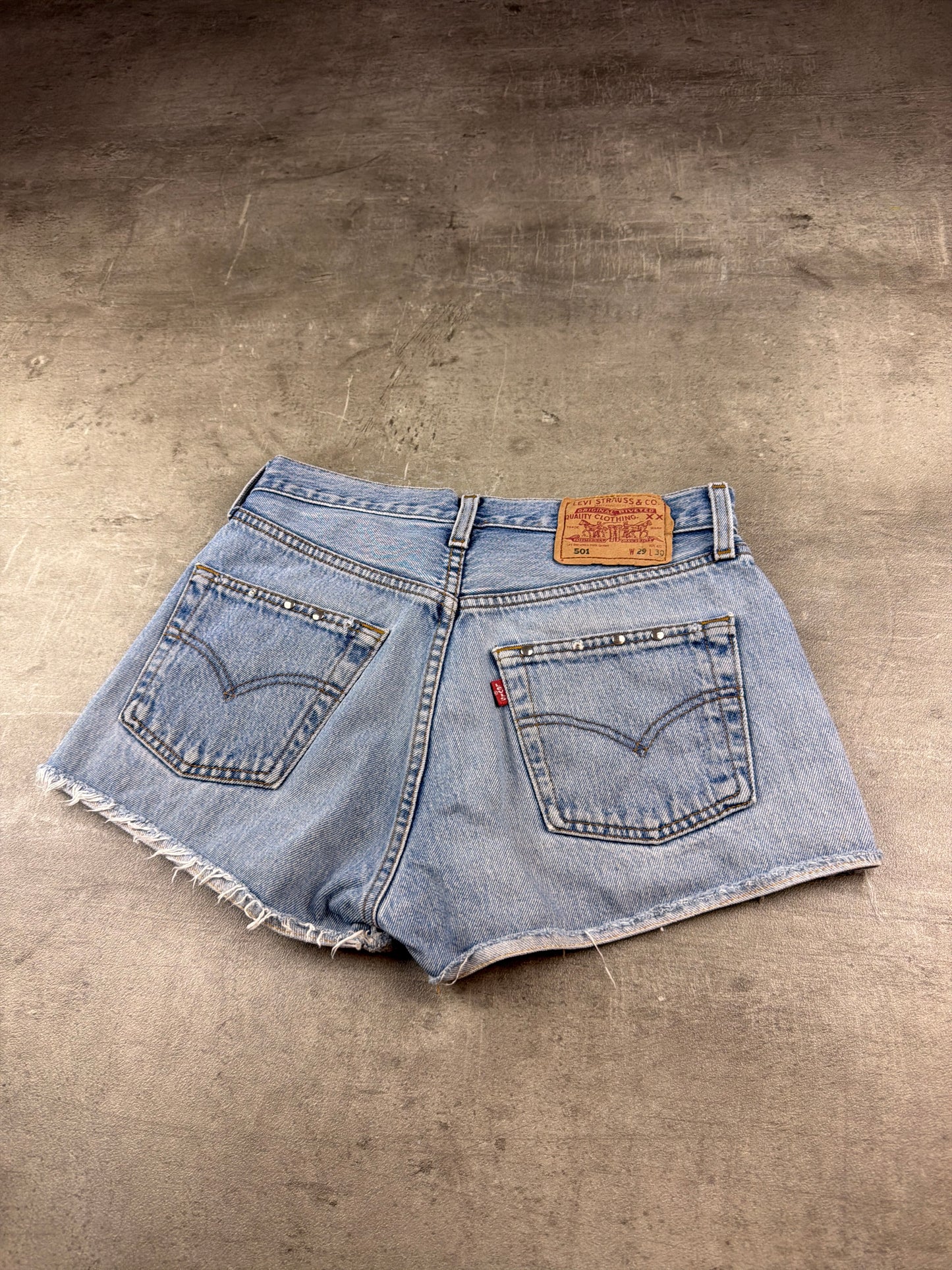 Levi's 501 "Episode" Customized Studded Denim Shorts – Light Wash