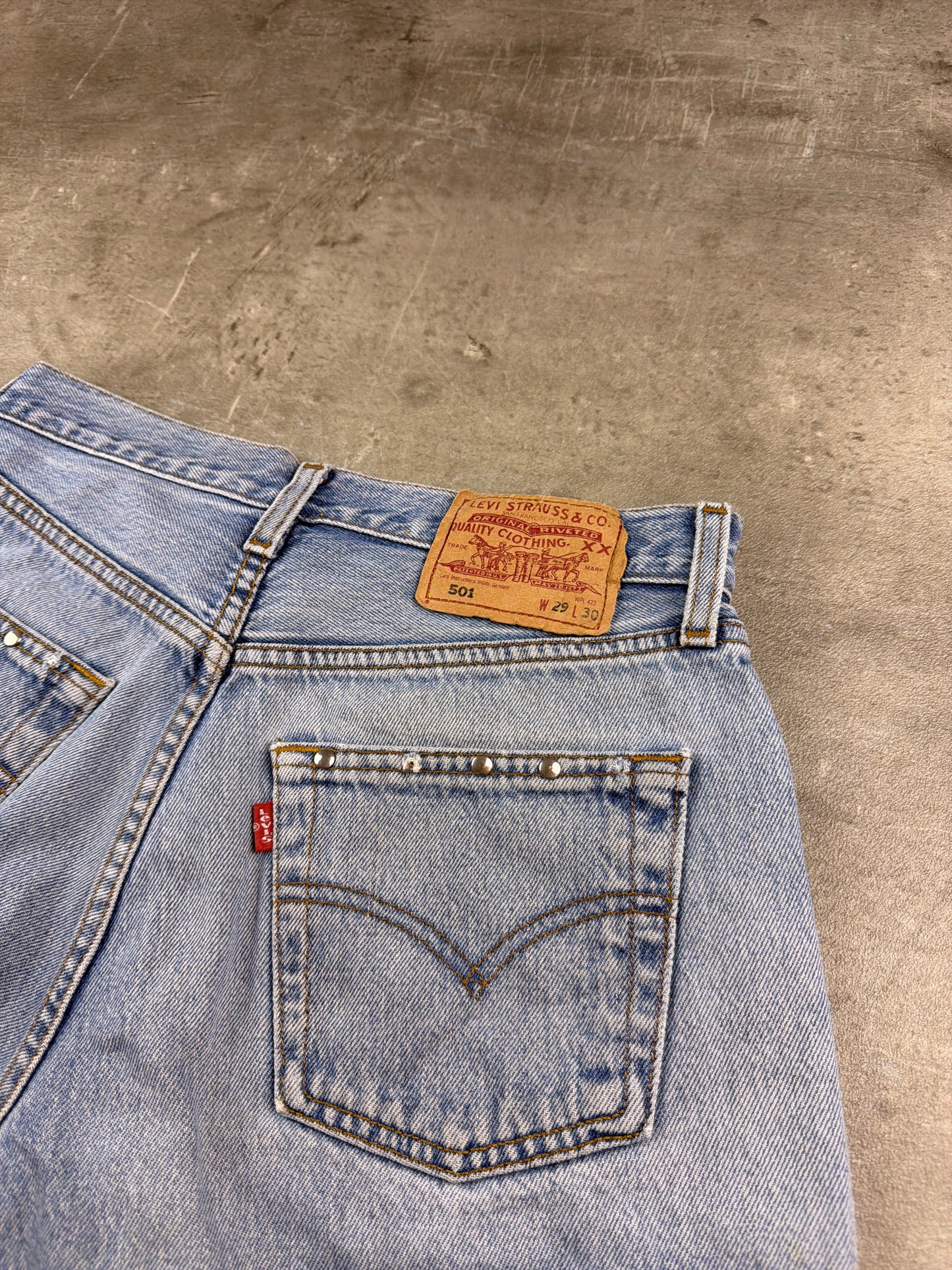 Levi's 501 "Episode" Customized Studded Denim Shorts – Light Wash