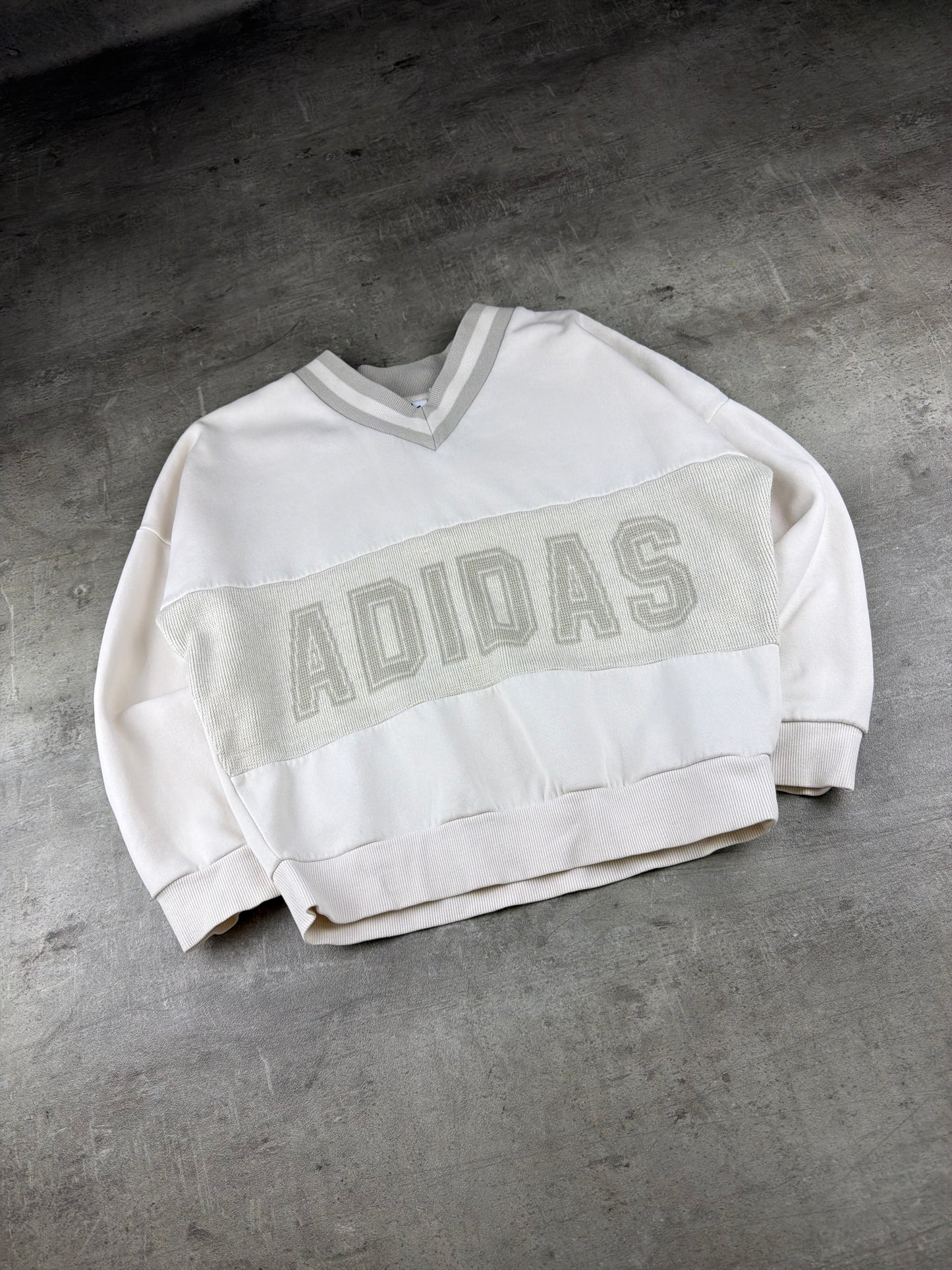 ADIDAS Archive "Cyril" V-Neck Sweater - Cream / Grey