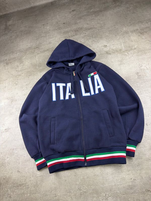 Vintage Y2K "Italia" Blokecore Zip Hoodie – Navy Blue / Tricolore