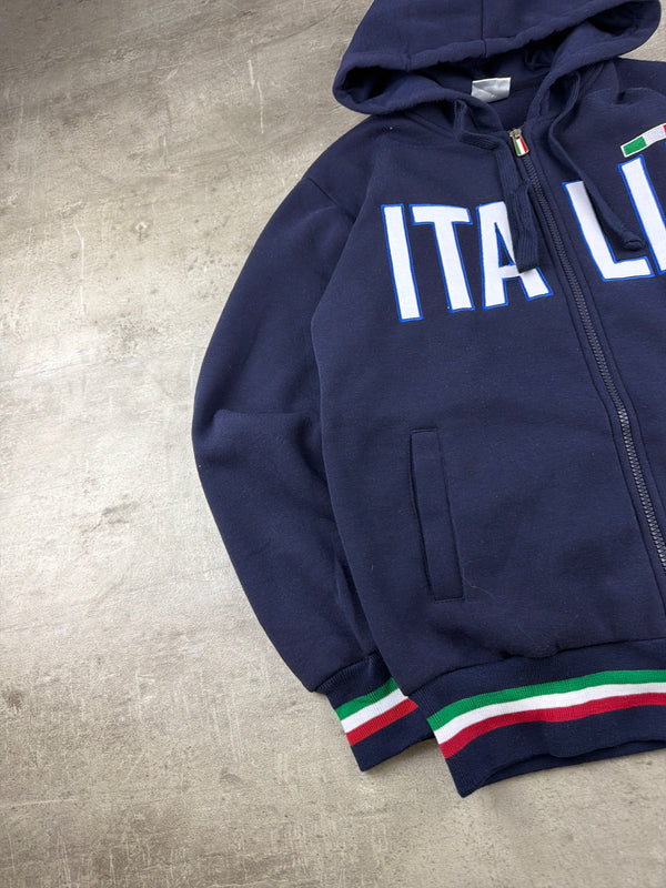Vintage Y2K "Italia" Blokecore Zip Hoodie – Navy Blue / Tricolore