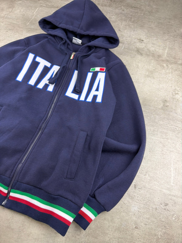 Vintage Y2K "Italia" Blokecore Zip Hoodie – Navy Blue / Tricolore