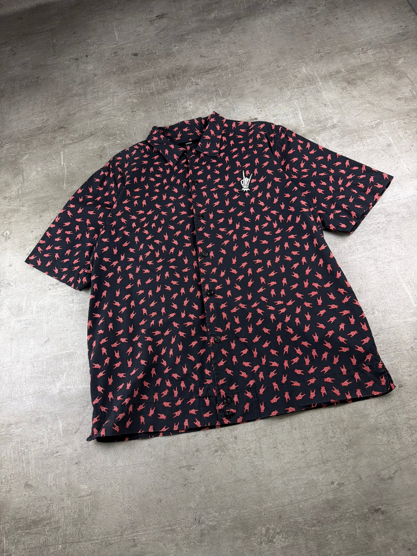 Diesel Archive "Rock Signs" All-Over Print Short Sleeve Shirt - Grunge Dark Aesthetic