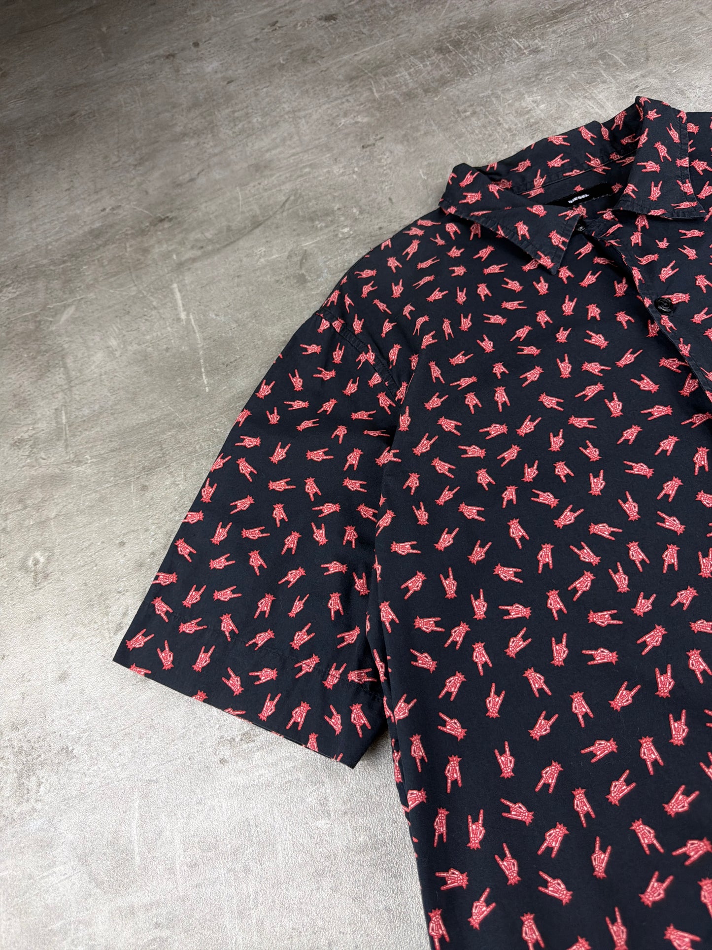 Diesel Archive "Rock Signs" All-Over Print Short Sleeve Shirt - Grunge Dark Aesthetic