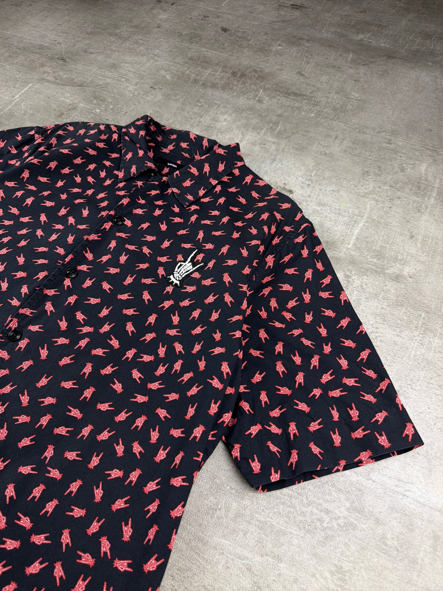 Diesel Archive "Rock Signs" All-Over Print Short Sleeve Shirt - Grunge Dark Aesthetic