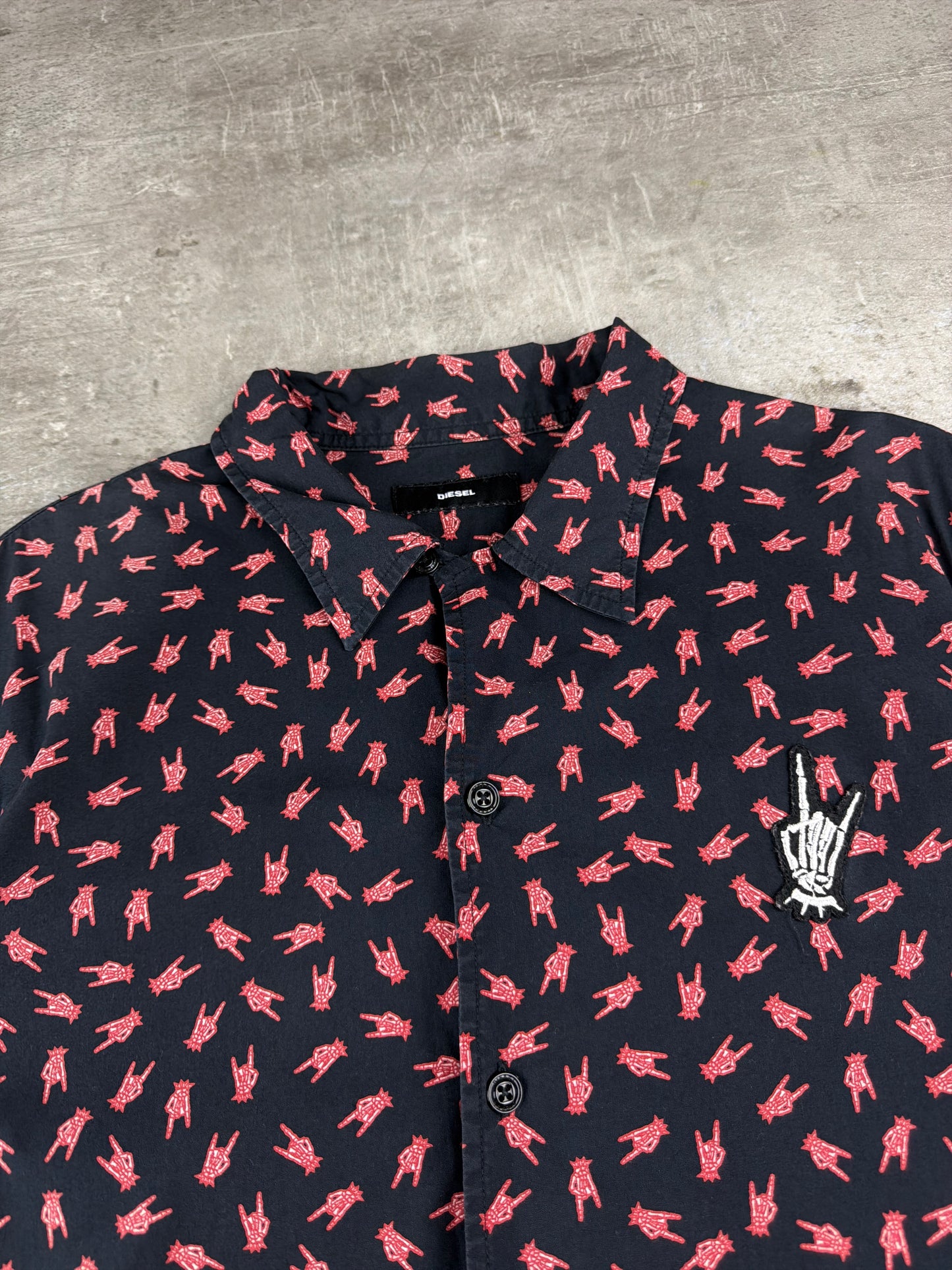 Diesel Archive "Rock Signs" All-Over Print Short Sleeve Shirt - Grunge Dark Aesthetic