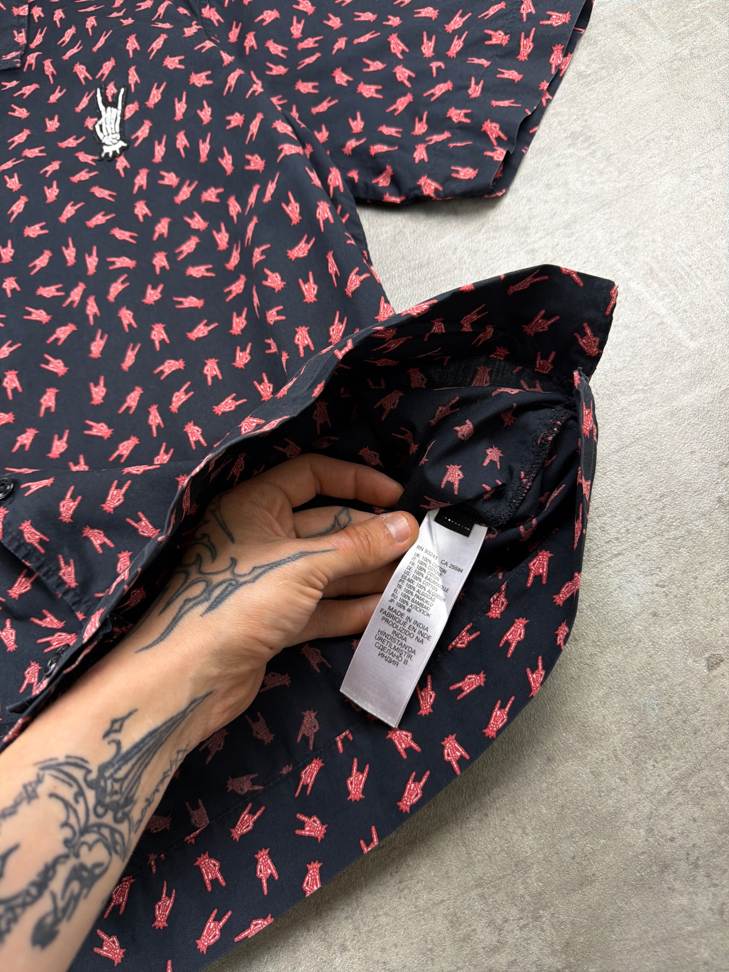 Diesel Archive "Rock Signs" All-Over Print Short Sleeve Shirt - Grunge Dark Aesthetic