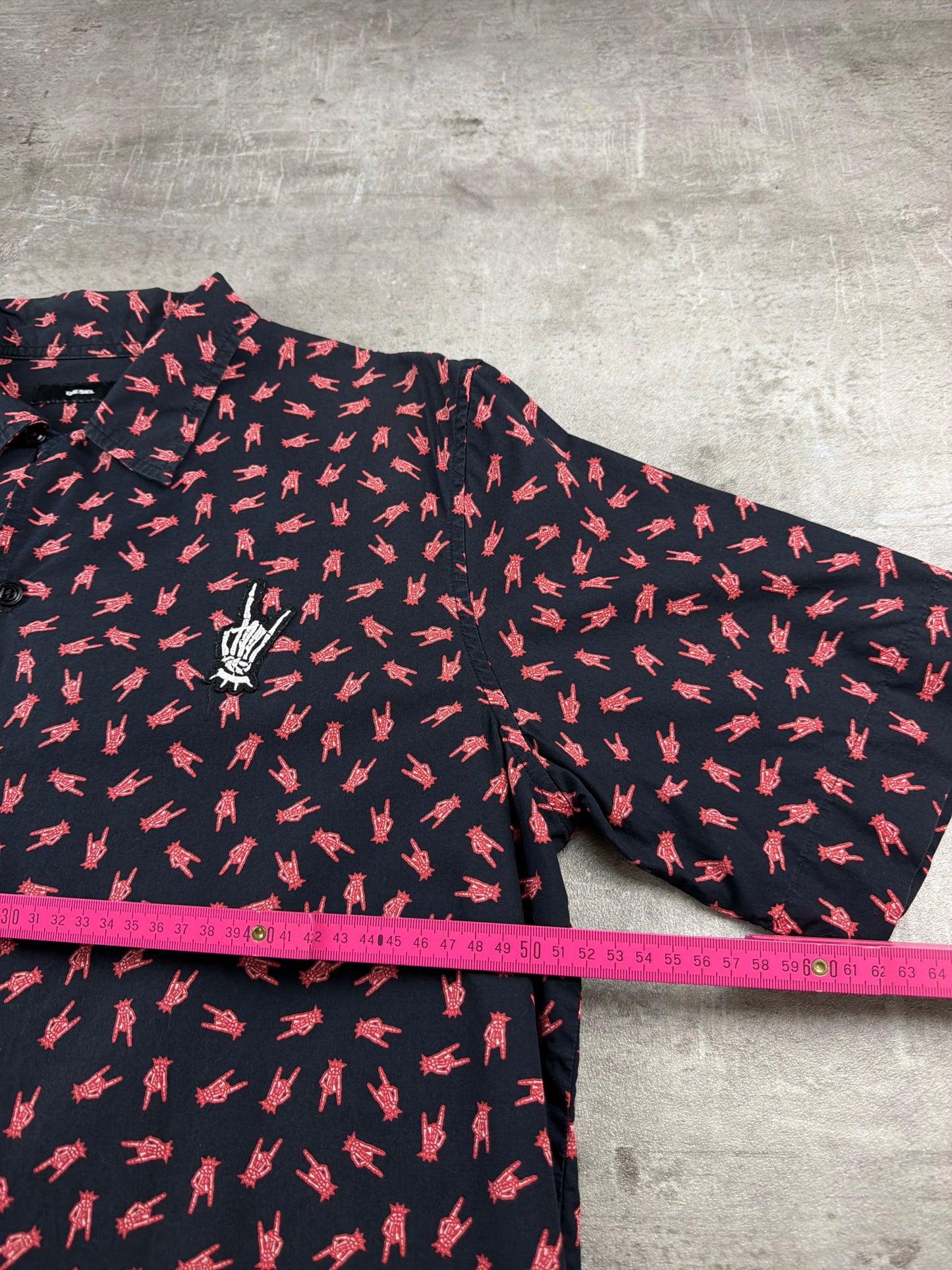 Diesel Archive "Rock Signs" All-Over Print Short Sleeve Shirt - Grunge Dark Aesthetic
