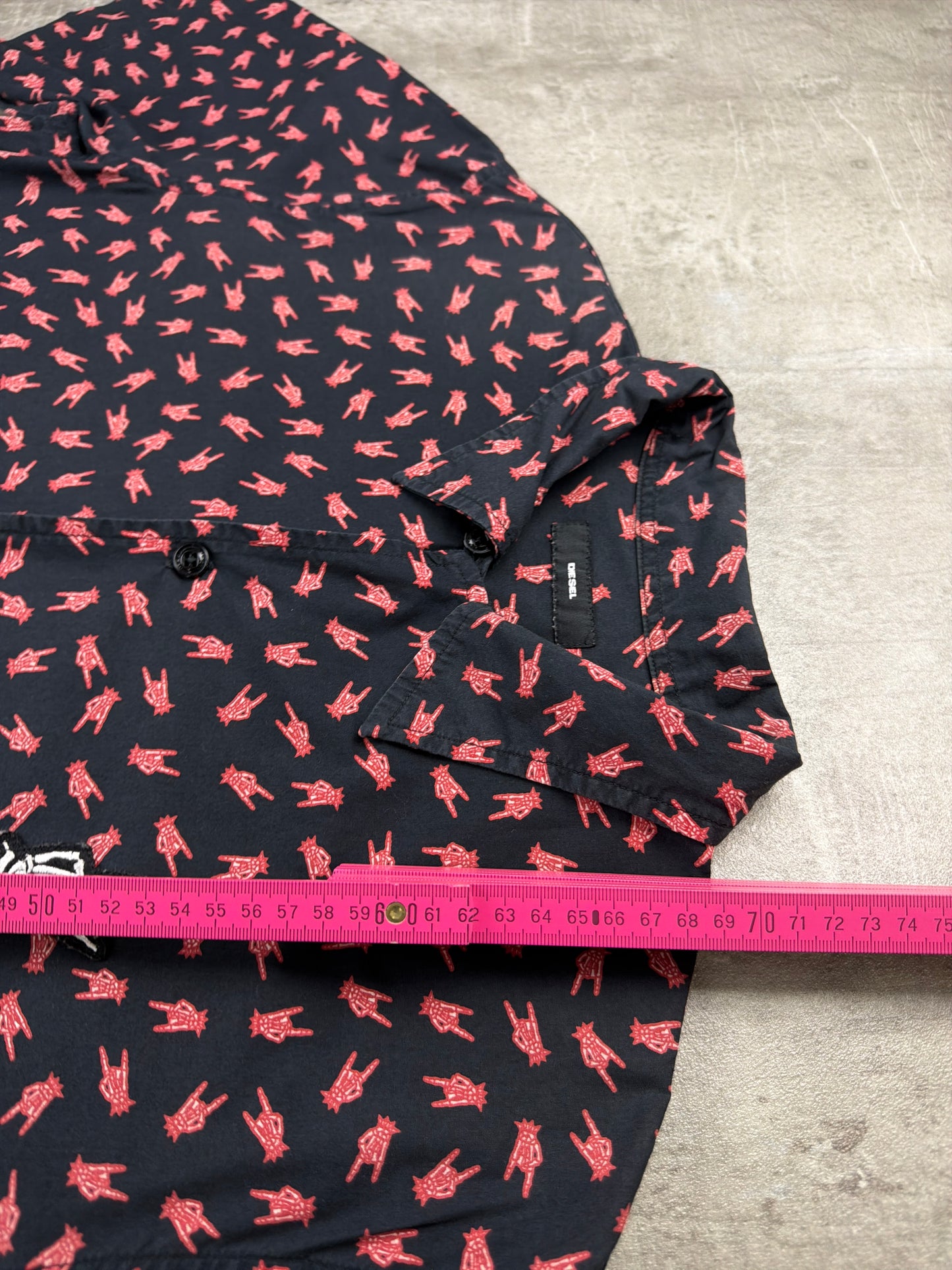 Diesel Archive "Rock Signs" All-Over Print Short Sleeve Shirt - Grunge Dark Aesthetic