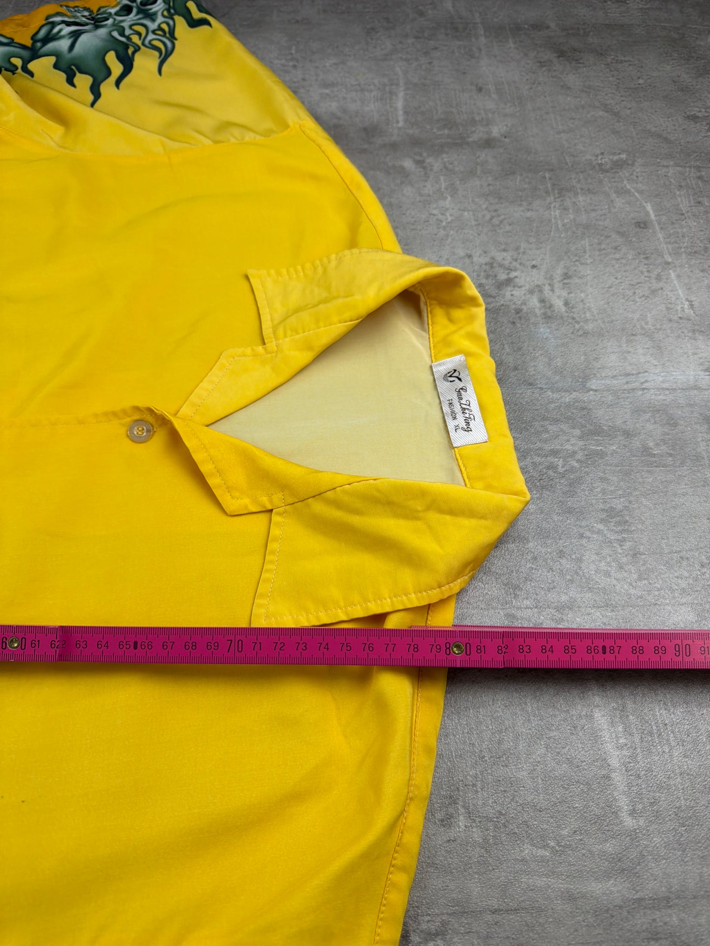 Vintage 2000s Flame Skulls All-Over Bowling Shirt – Yellow / Cyber Grunge