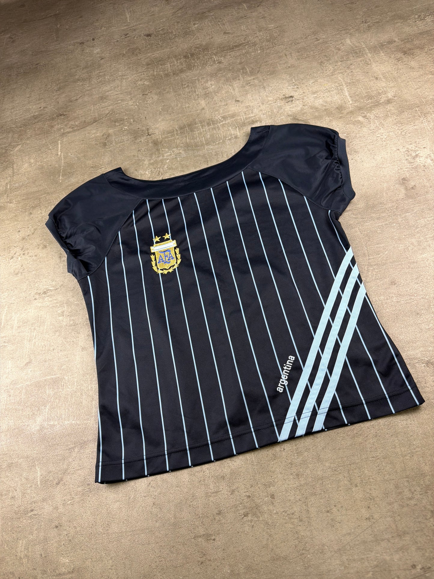 Adidas 2006 World Cup Argentina "Blokette" Pinstripe Jersey Top - Navy & Baby Blue