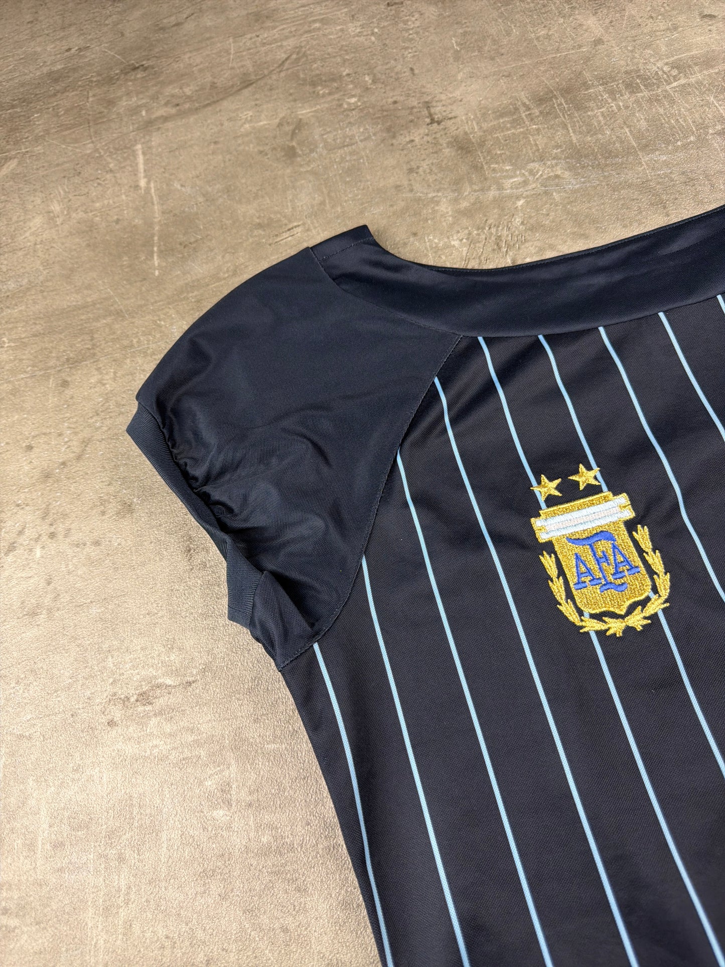 Adidas 2006 World Cup Argentina "Blokette" Pinstripe Jersey Top - Navy & Baby Blue