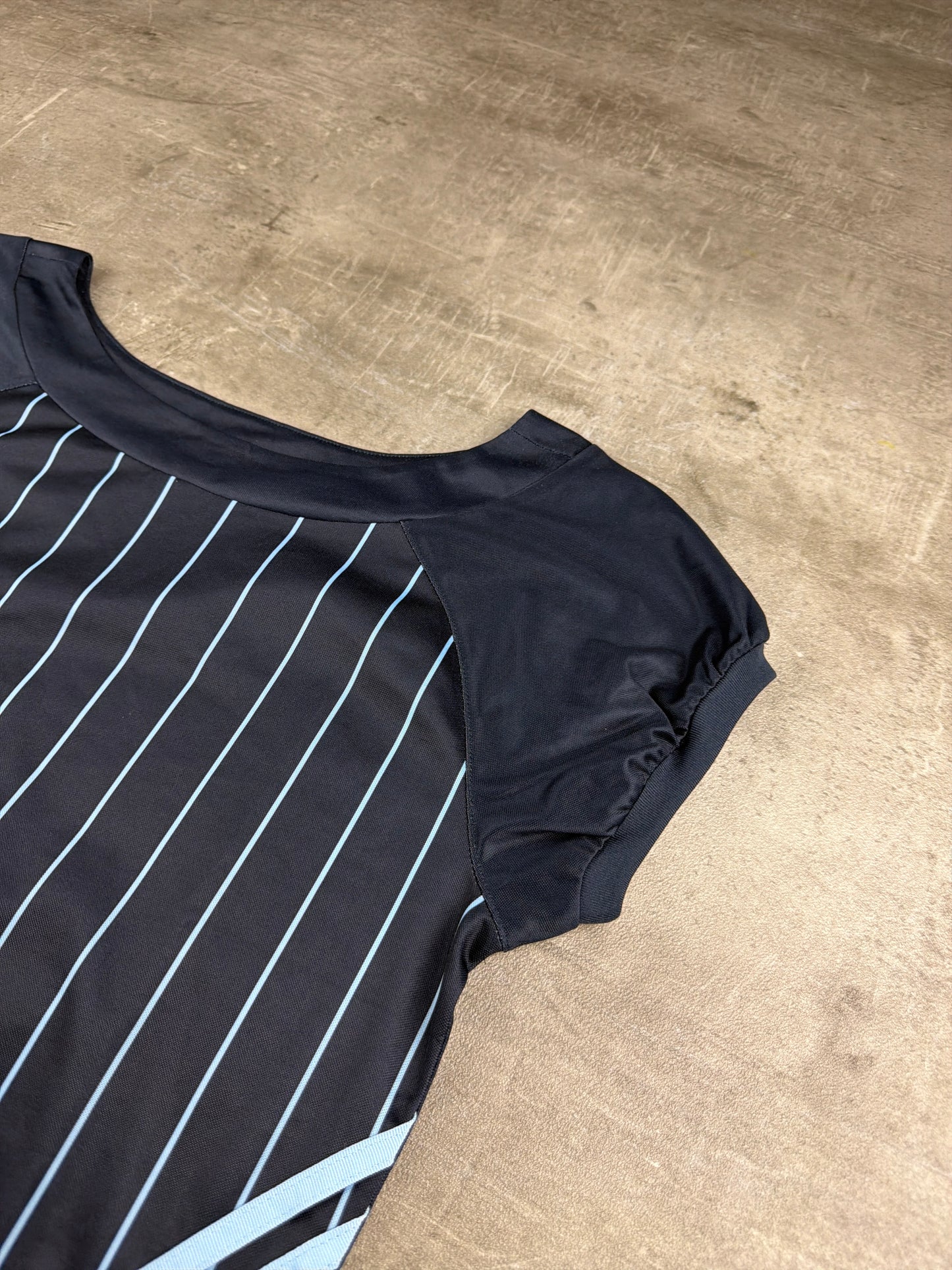 Adidas 2006 World Cup Argentina "Blokette" Pinstripe Jersey Top - Navy & Baby Blue