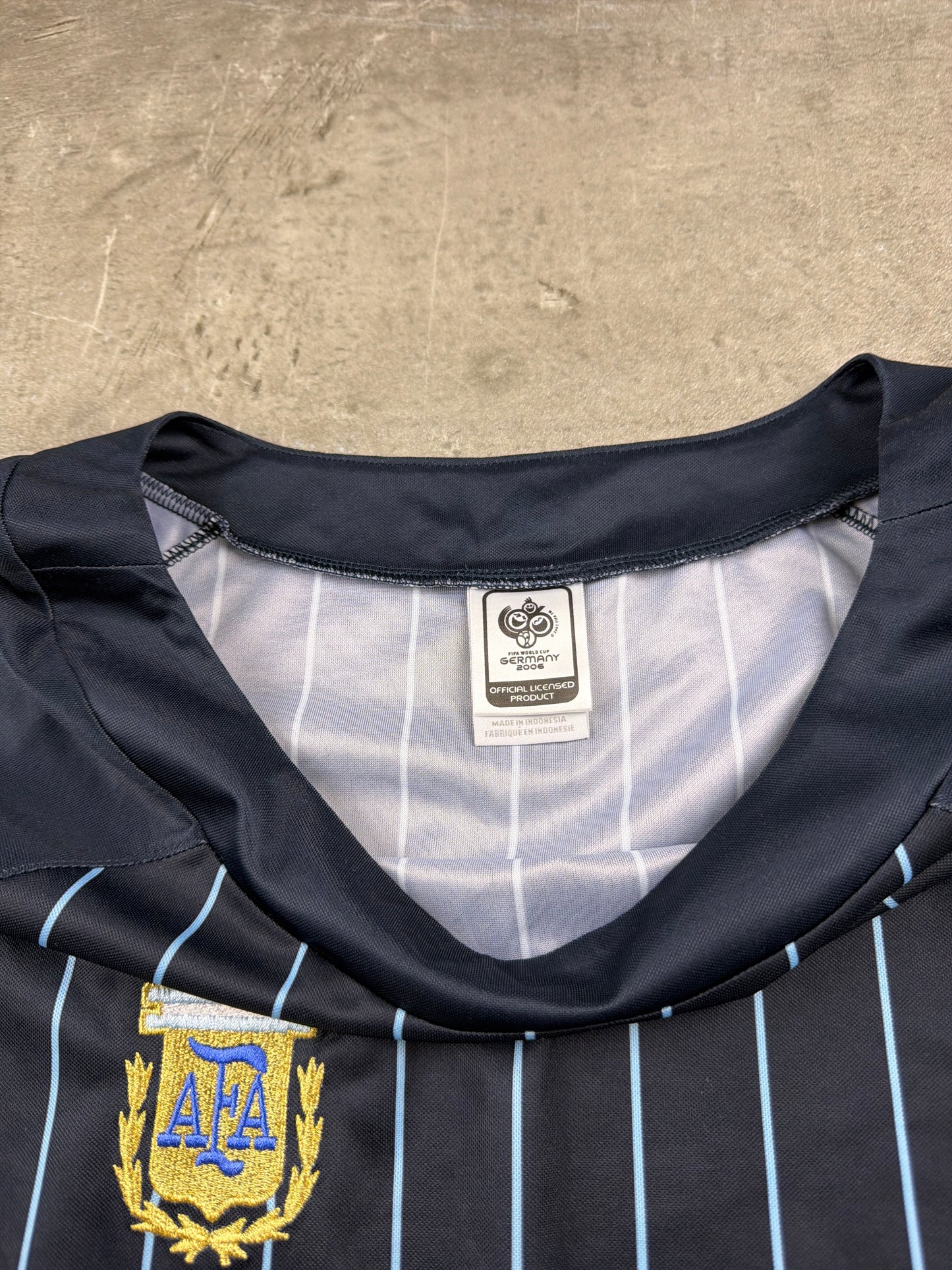 Adidas 2006 World Cup Argentina "Blokette" Pinstripe Jersey Top - Navy & Baby Blue