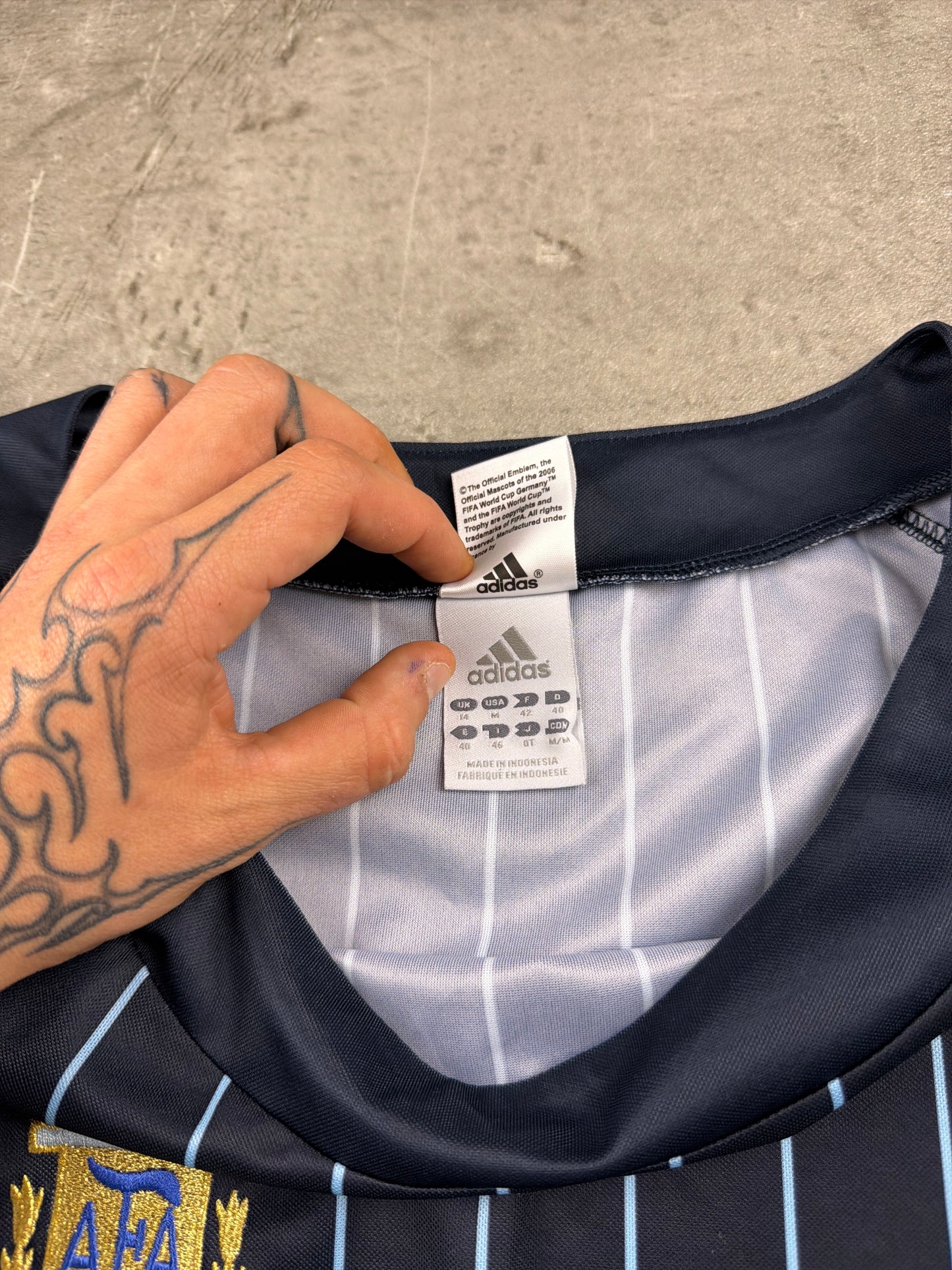 Adidas 2006 World Cup Argentina "Blokette" Pinstripe Jersey Top - Navy & Baby Blue