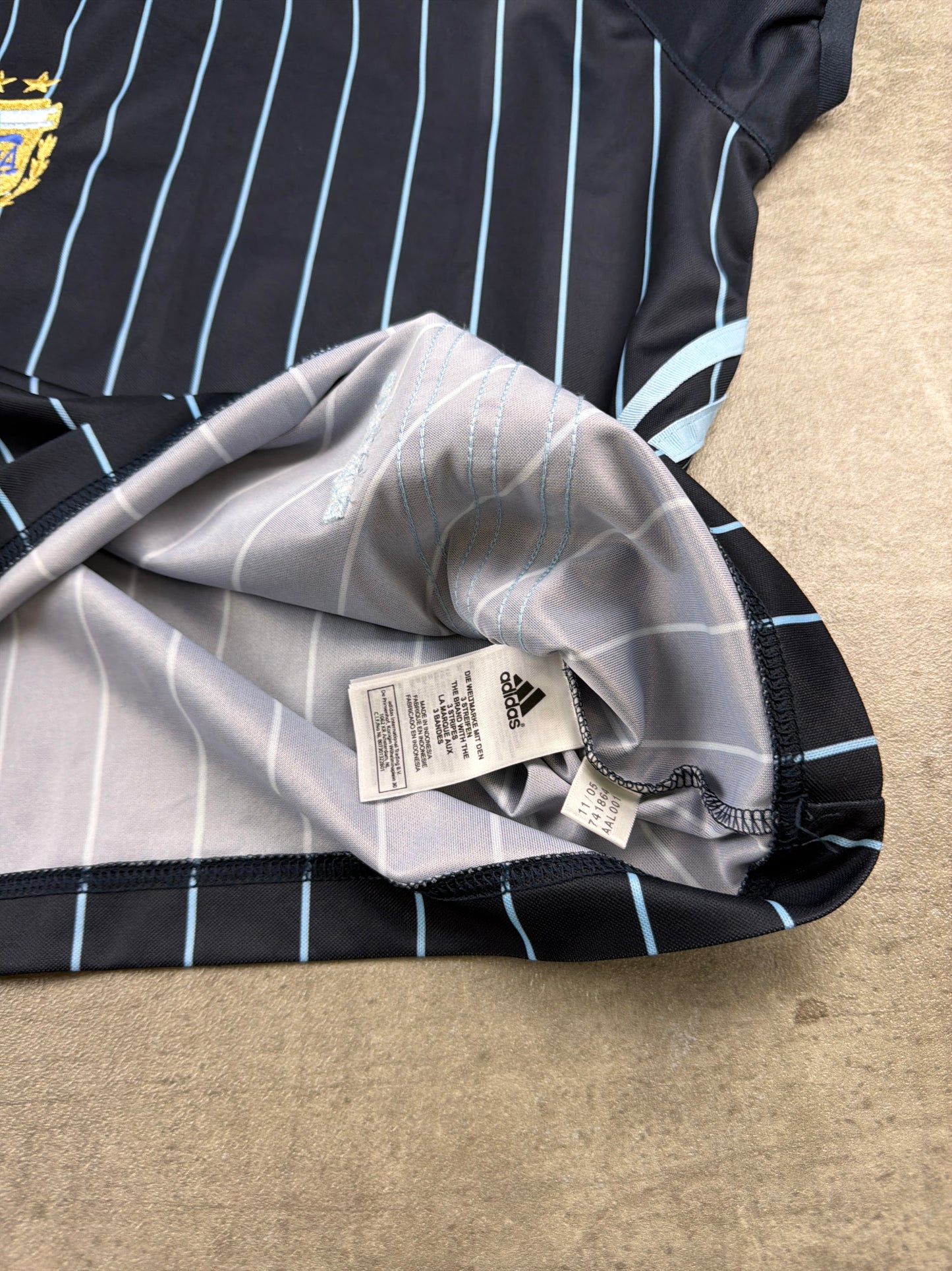Adidas 2006 World Cup Argentina "Blokette" Pinstripe Jersey Top - Navy & Baby Blue