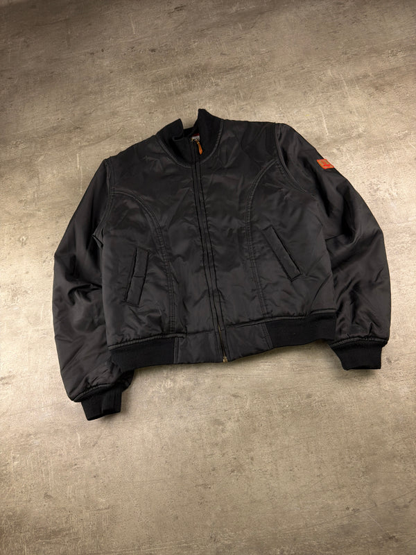 Moschino Jeans Archive Peace Patch Bomber Jacket – All Black / Red Lining