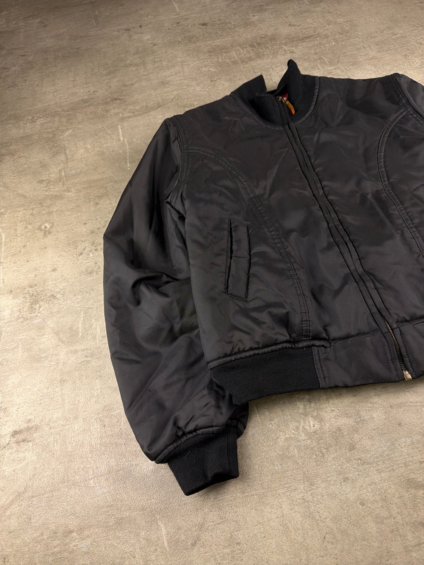 Moschino Jeans Archive Peace Patch Bomber Jacket – All Black / Red Lining